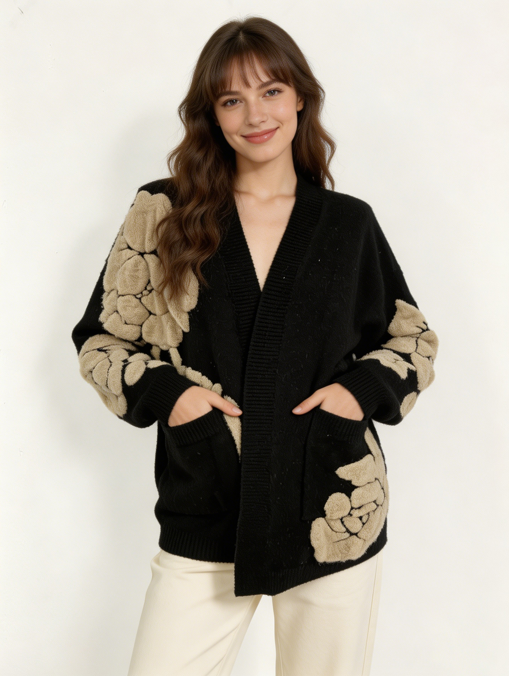 Women’s V-Neck Knit Cardigan – Oversized Button Cozy Sweater 22421074