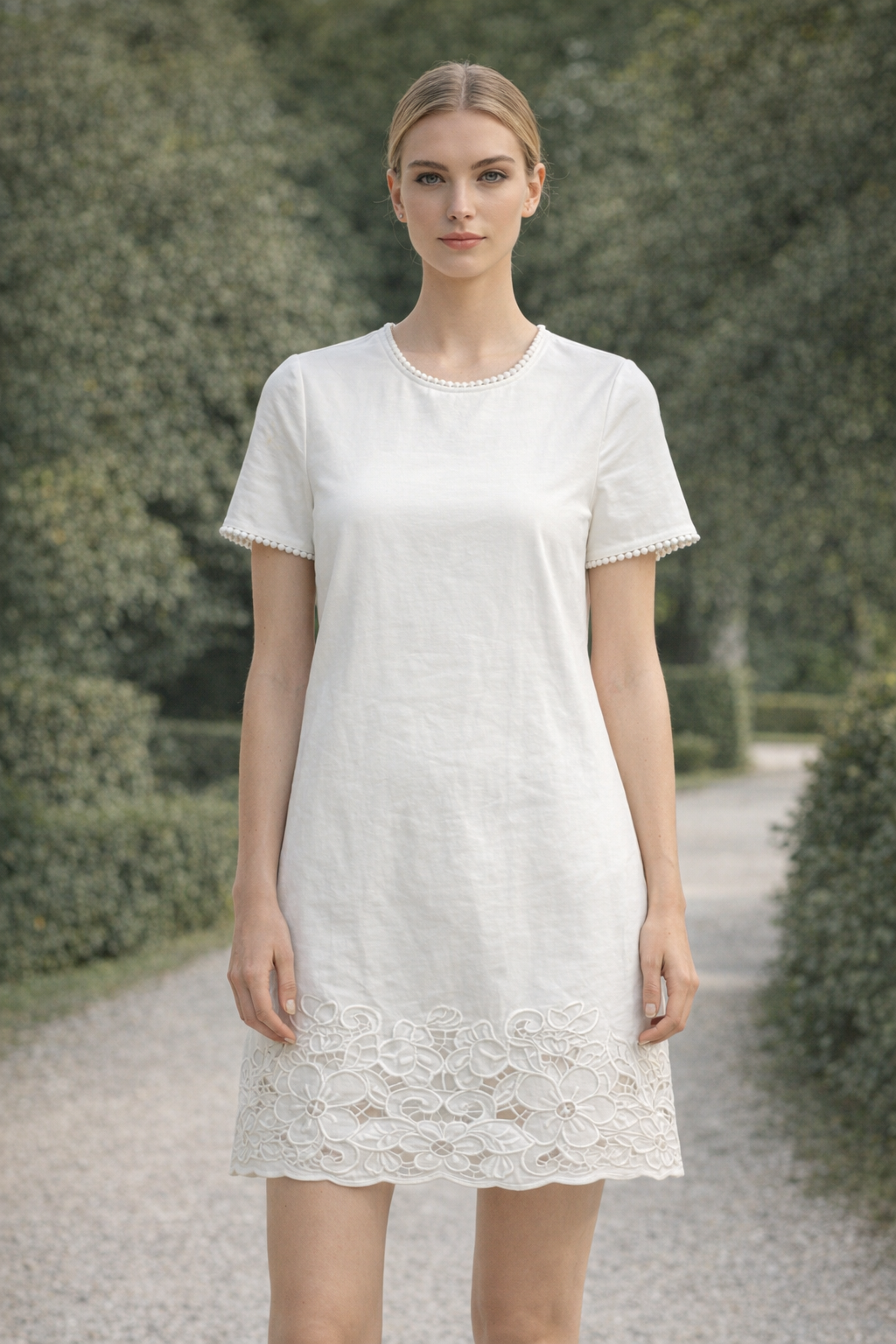 Women's Floral Cut-out Embroidered White Summer Top  A-42601