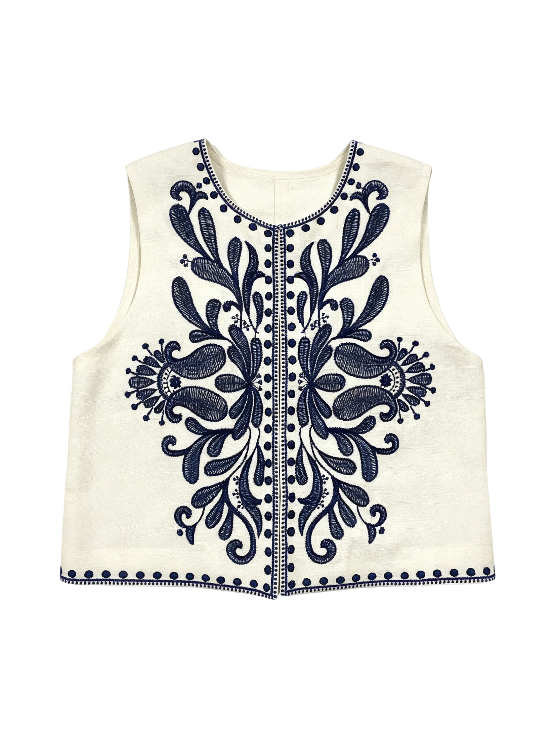 Women’s Boho Floral Embroidered Open Front Vest 
