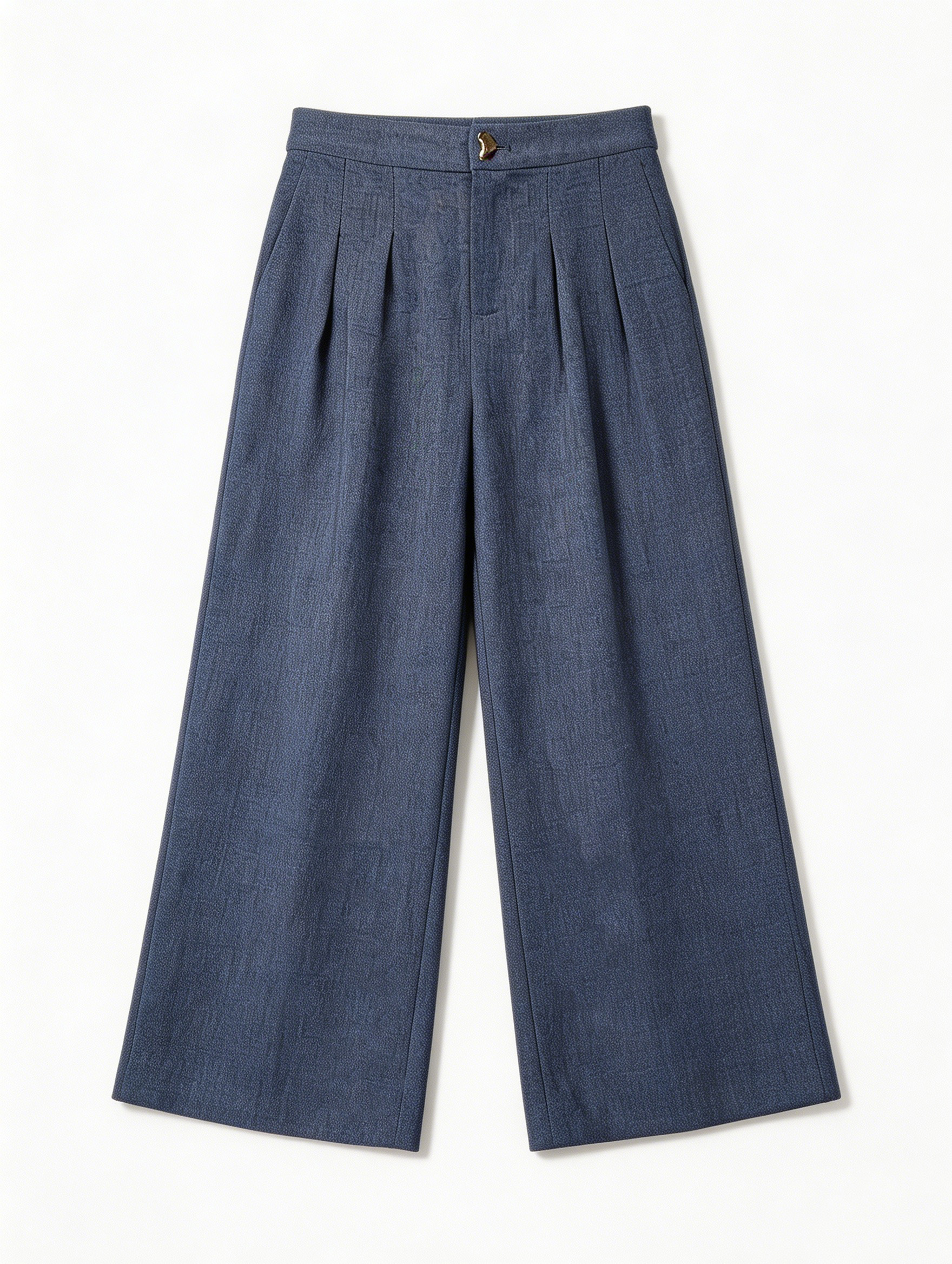 Elegant Blue Pleated Wide Leg Pants - Office Casual Trousers S-2544