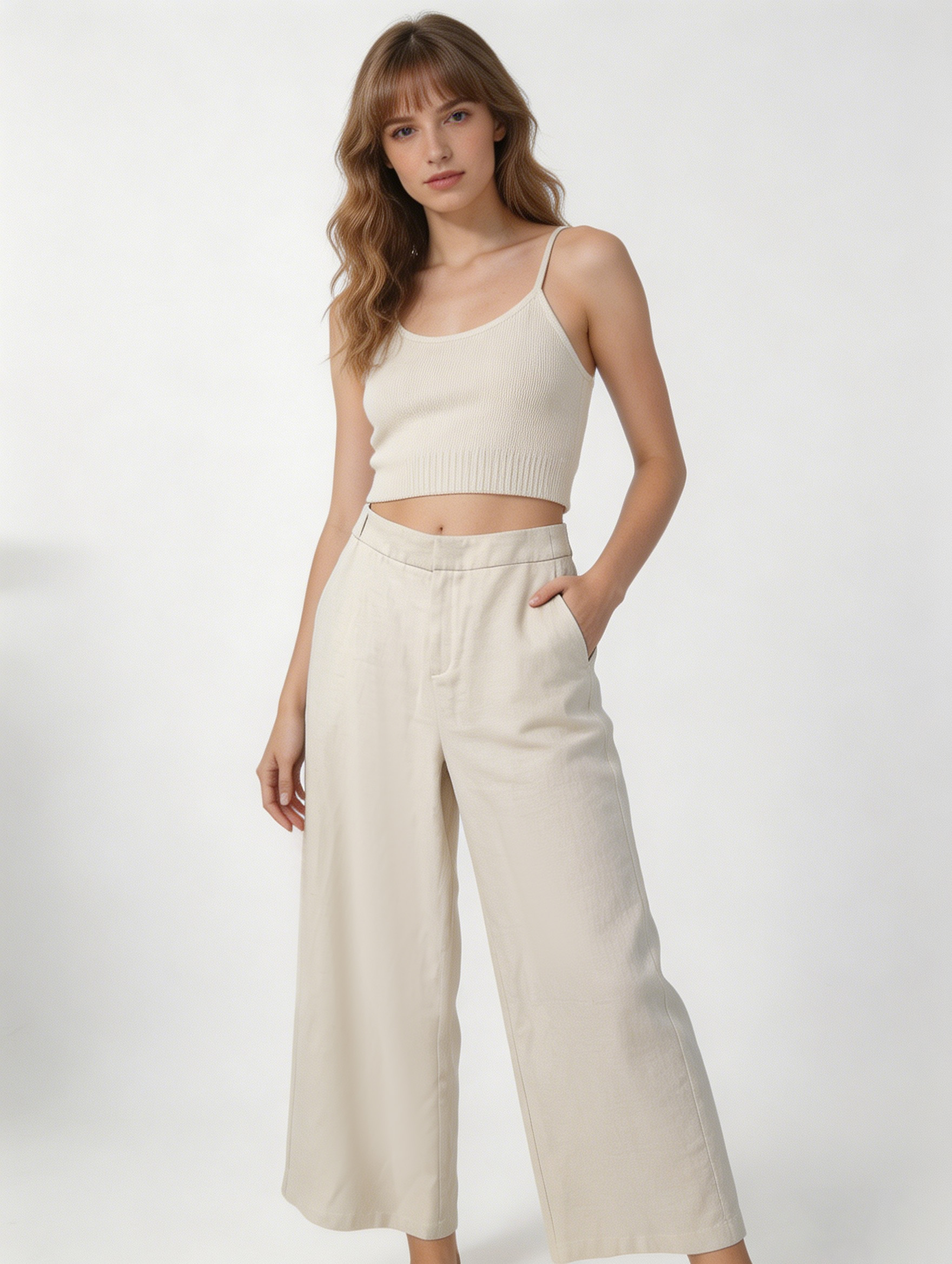 Women's Off-White Wide-Leg Trousers: Casual Chic High-Rise Pants A-50963