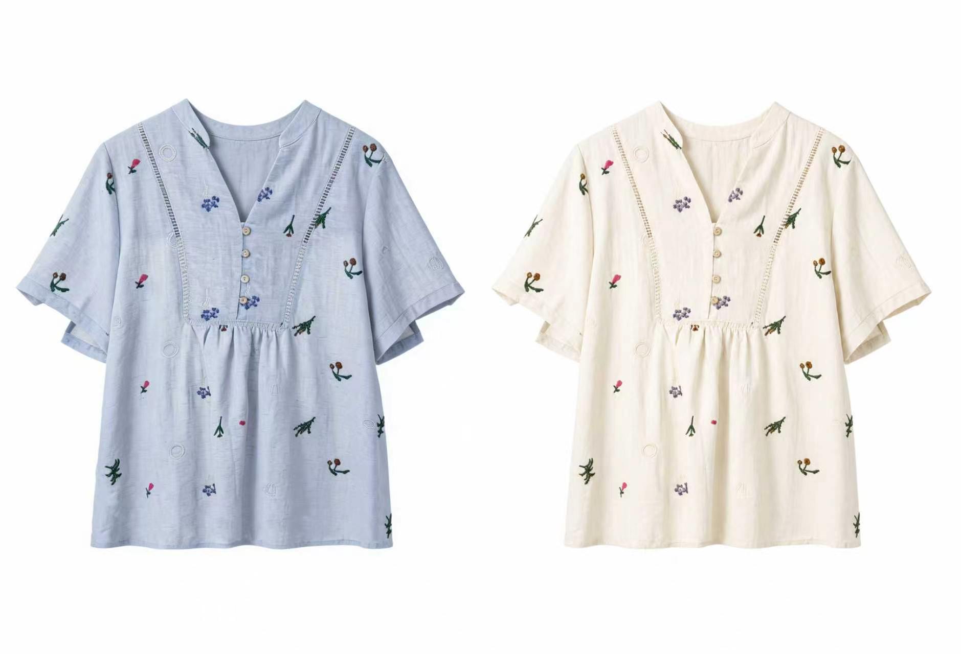 Minimalist Floral Embroidered Linen-Blend Top for Women AN-750003