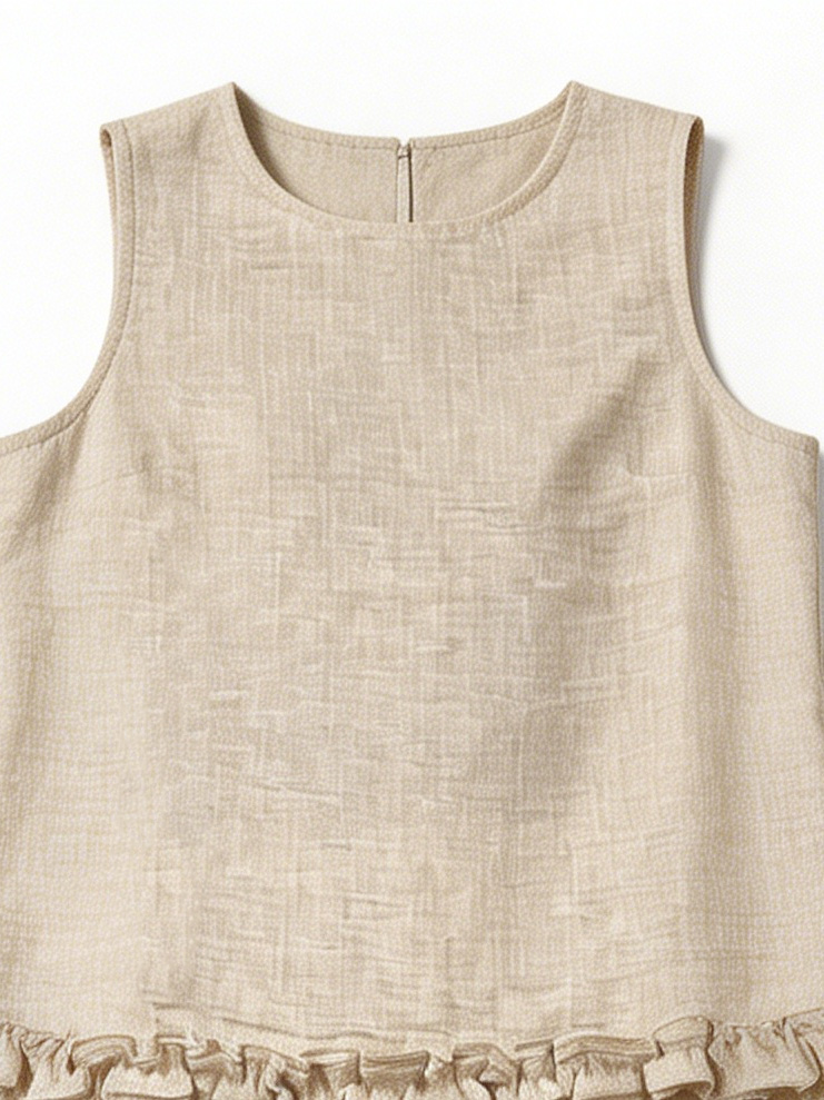 Women's Beige Textured Ruffle Hem Sleeveless Top & Wide Leg Pants Set  A-41587+A411615