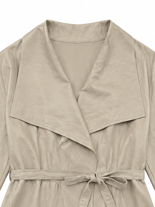 Women's Taupe Wrap-Front Tie-Waist Jacket W-43270