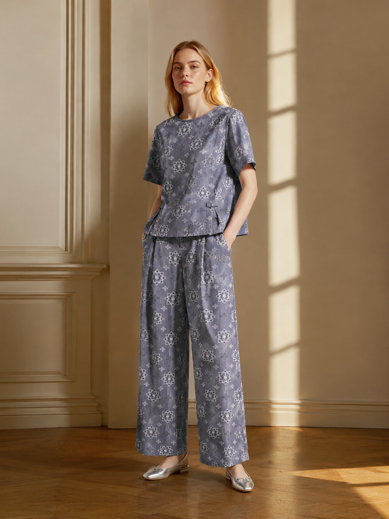 Trending Linen-Blend Jacquard Blouse for Women AN-750006
