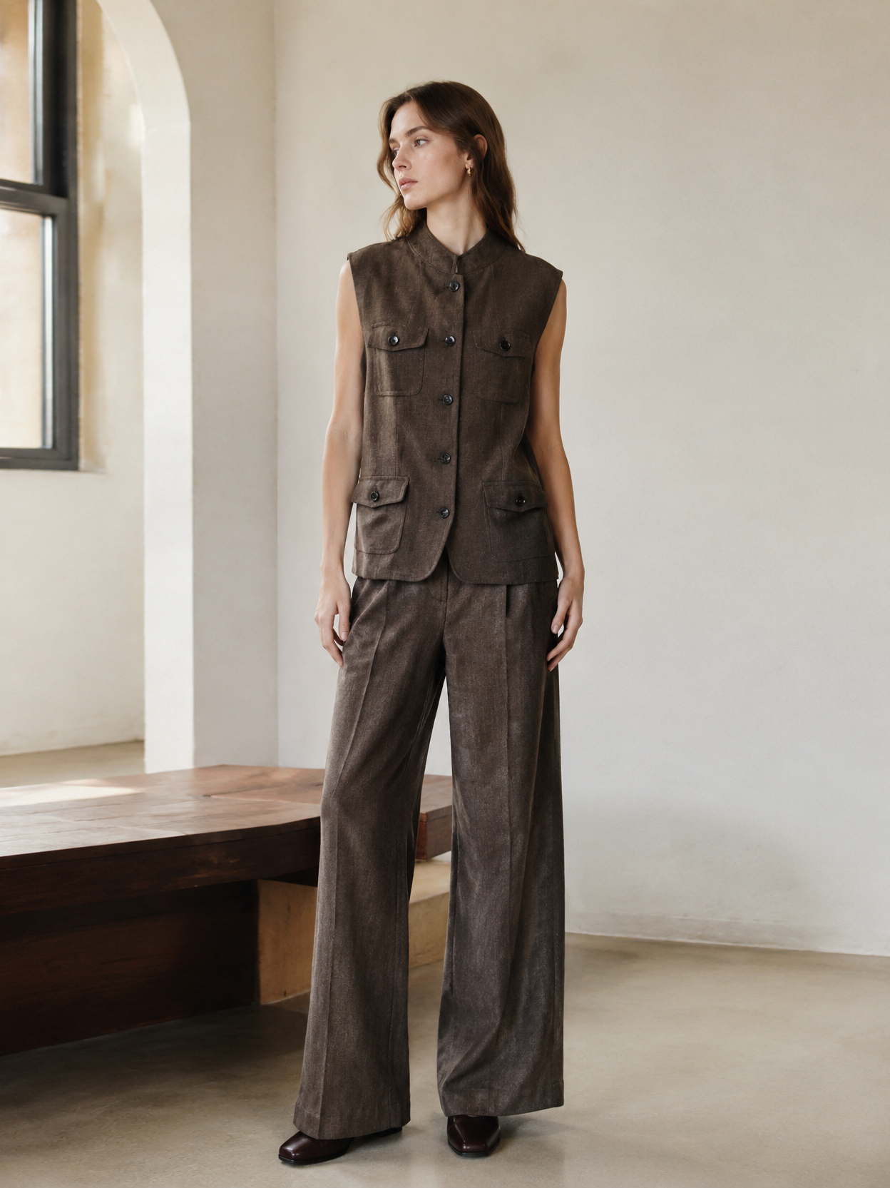 Minimalist Multi-Pocket Linen Utility Waistcoat LA-710008
