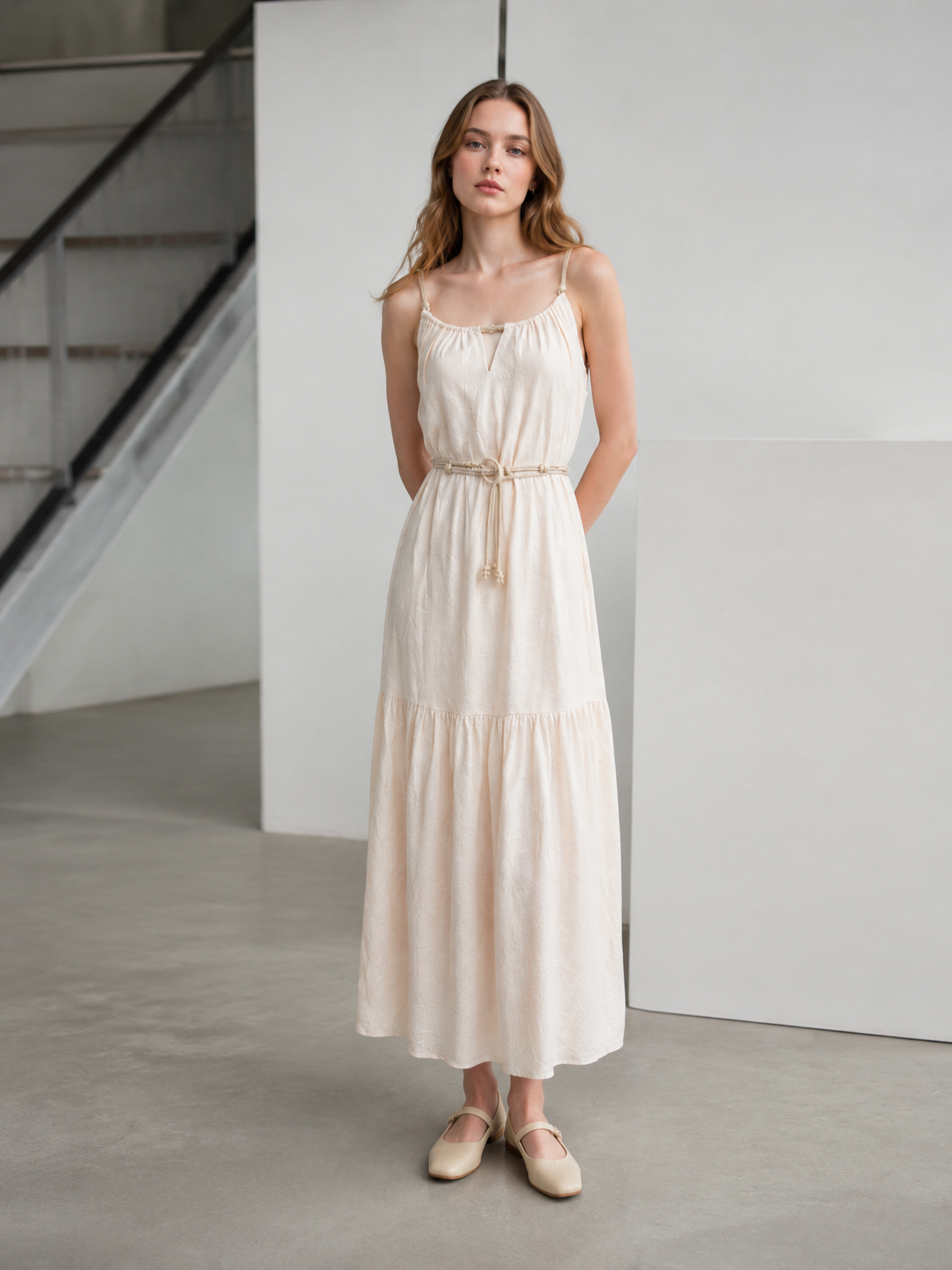 Minimalist Beaded Belted Tiered Maxi Dress - Premium Boho Chic Fashion AN-620053
