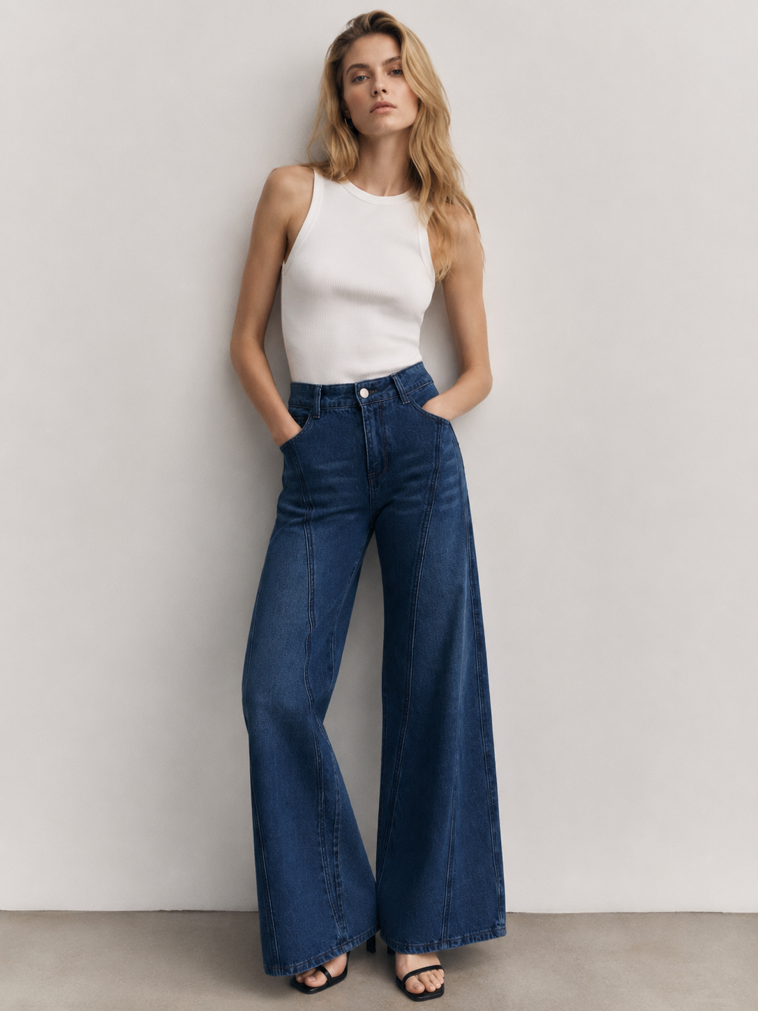 High Waist Wide Leg Seam Detail Jeans ZY6031