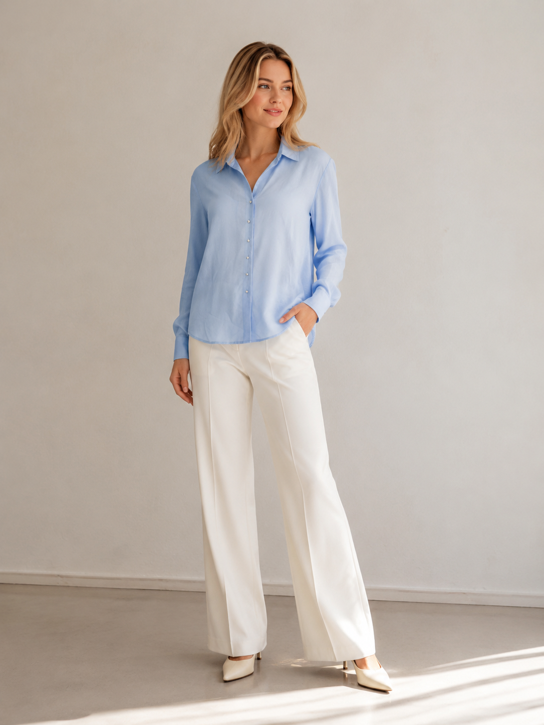 Women’s Minimalist Satin Long Sleeve Blouse A-43340