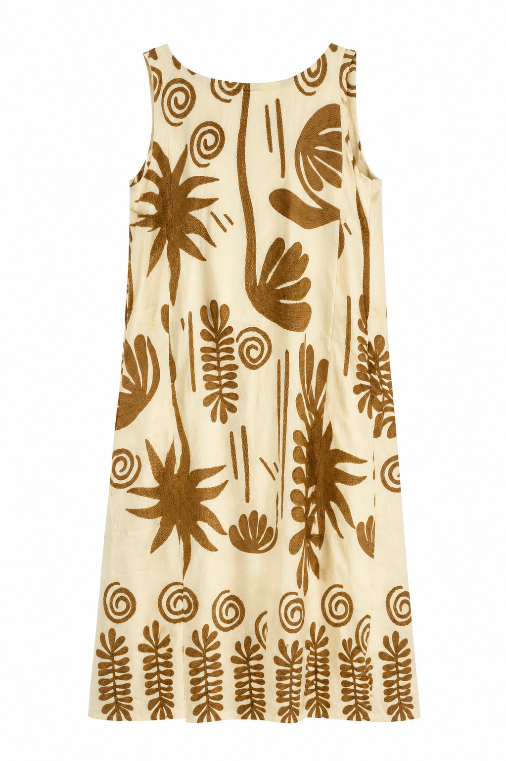 Women’s Boho Tropical Leaf Print Sleeveless Maxi Dress with Pom Pom Trim 2550