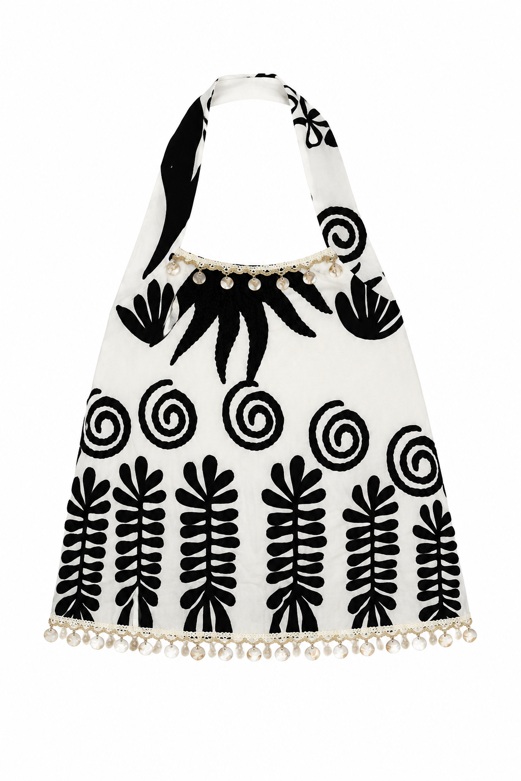 Women’s Boho Embroidered Halter Cami Top with Pom Pom Trim 28023-1