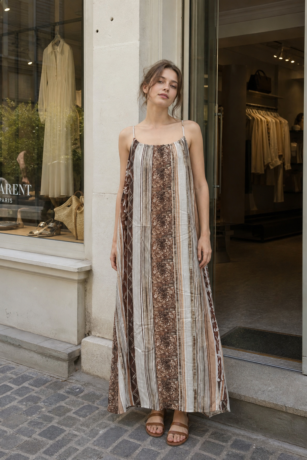 Women’s Striped Sleeveless Maxi Dress with Relaxed Fit 28069