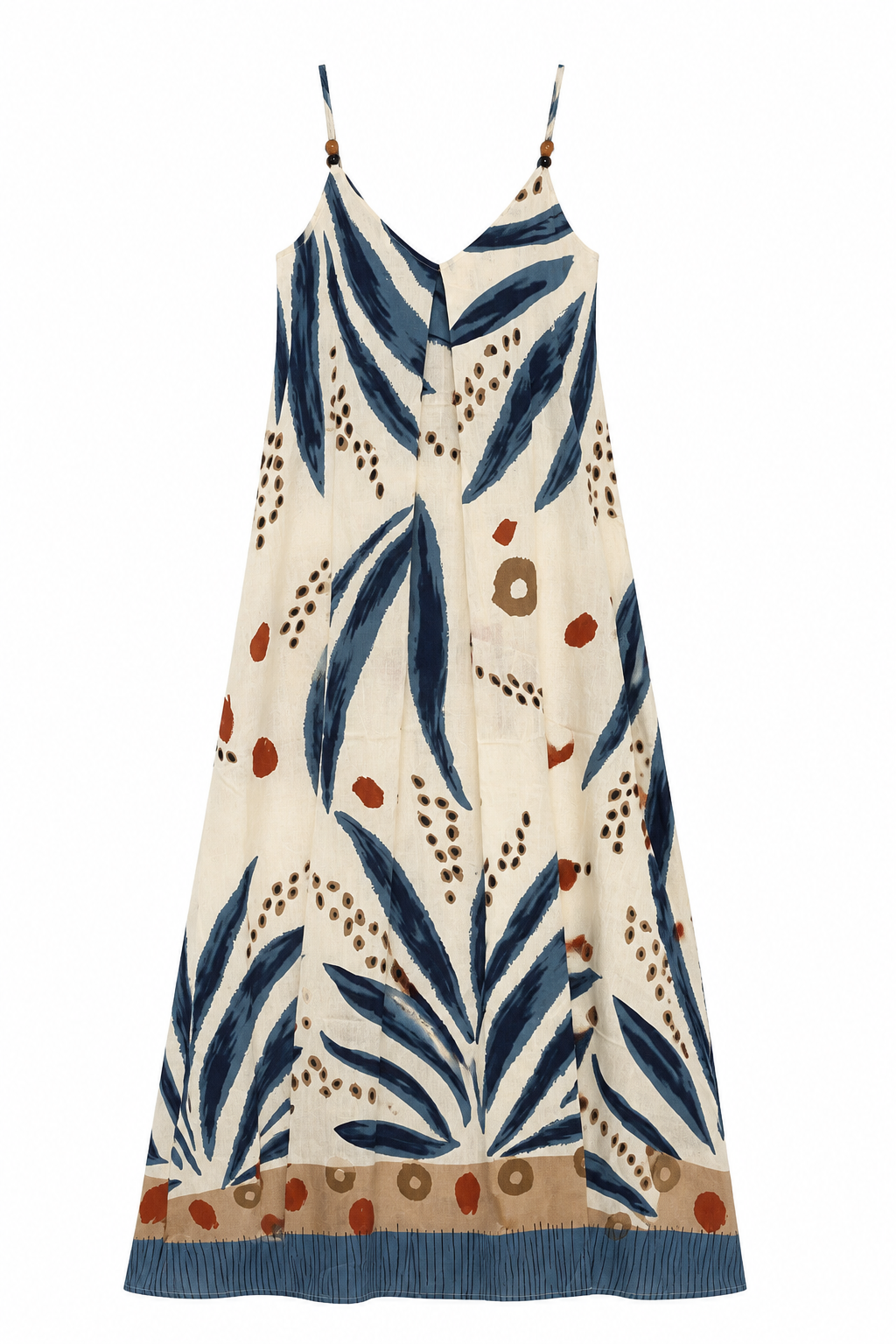 Women’s Tropical Leaf Print Halter Maxi Dress with Pom Pom Trim 2882-2