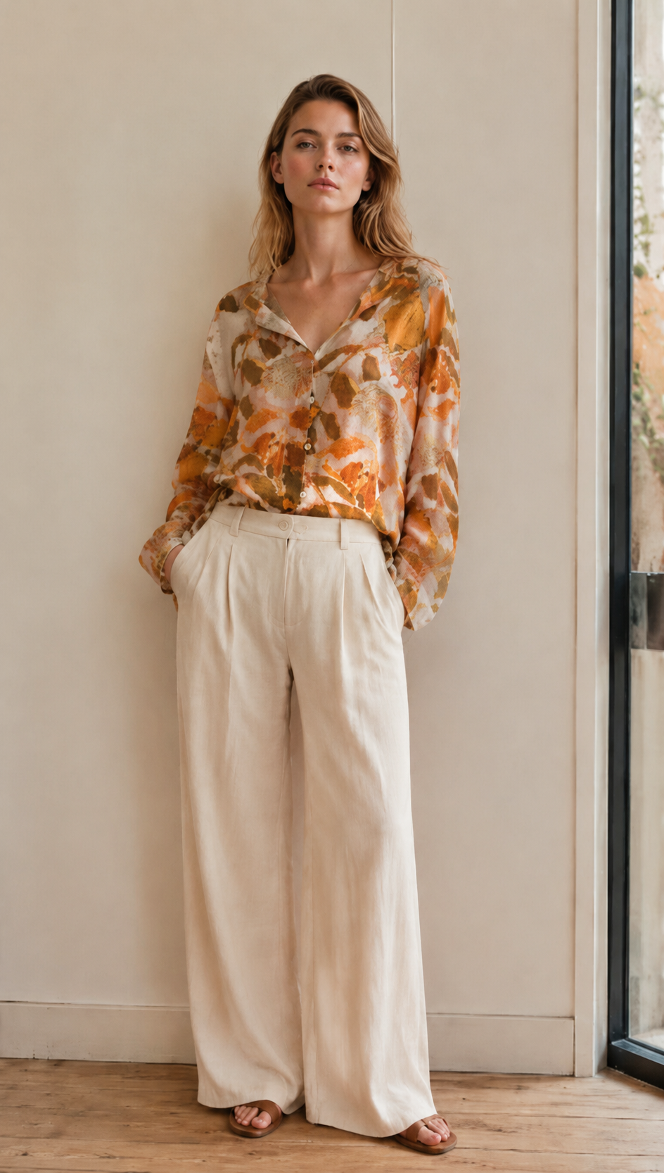 Floral Print Linen Blend Shirt – Casual V-Neck Button Down Loose Fit Resort Blouse AN-121007
