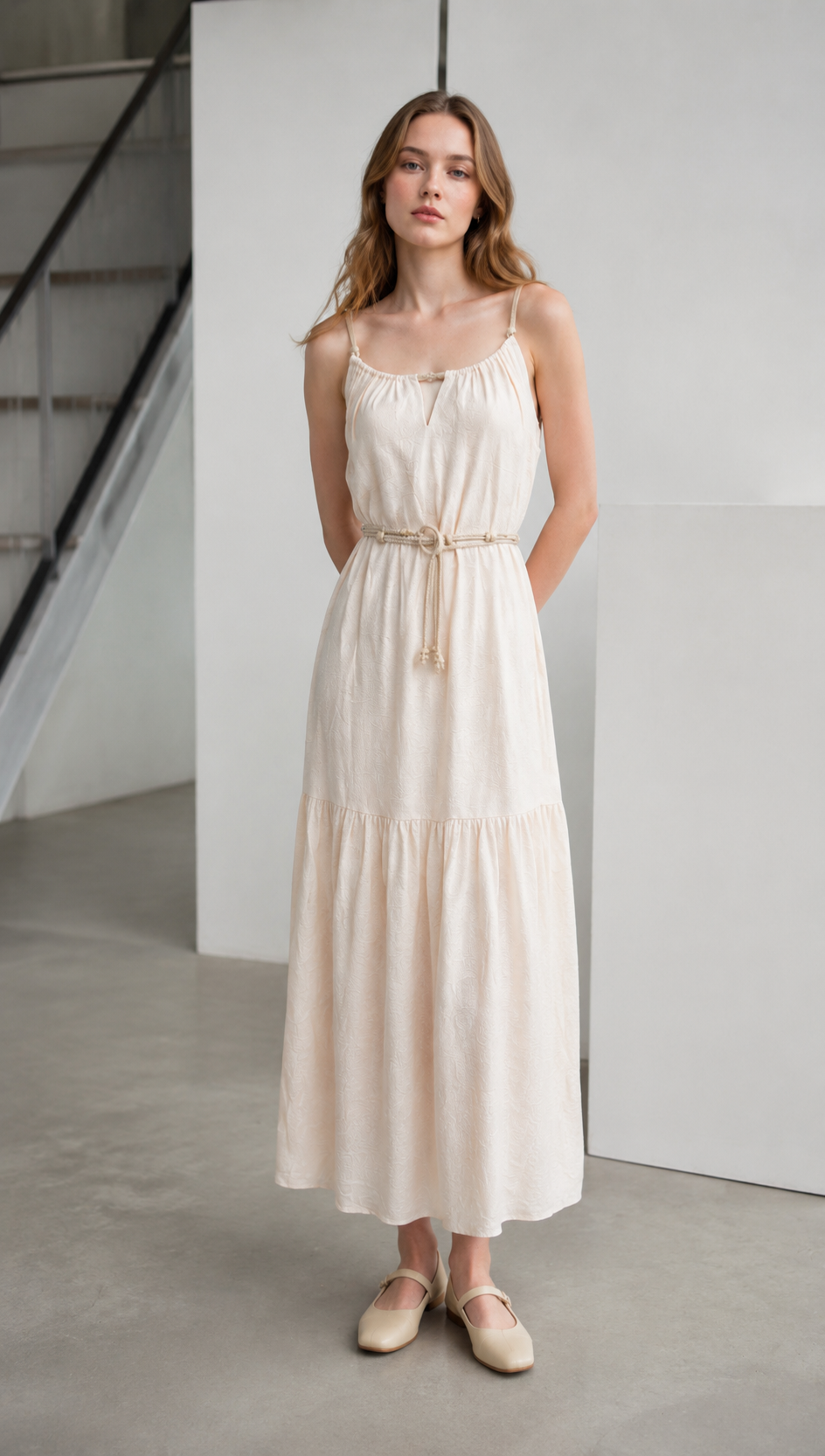 Minimalist Beaded Belted Tiered Maxi Dress - Premium Boho Chic Fashion AN-620053