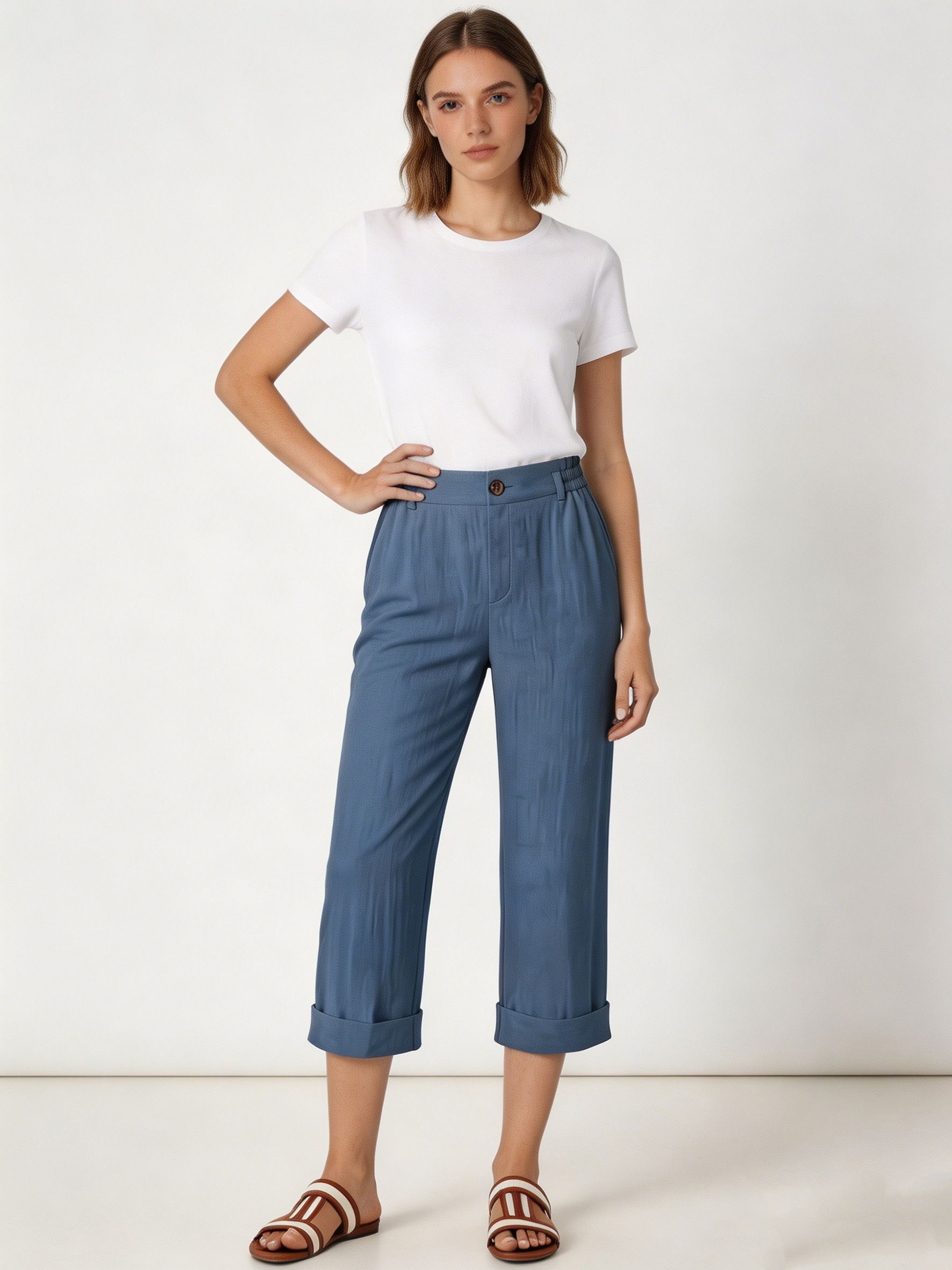 Elegant Blue High Waist Straight Leg Pants - Premium Everyday Bottoms XW-26912