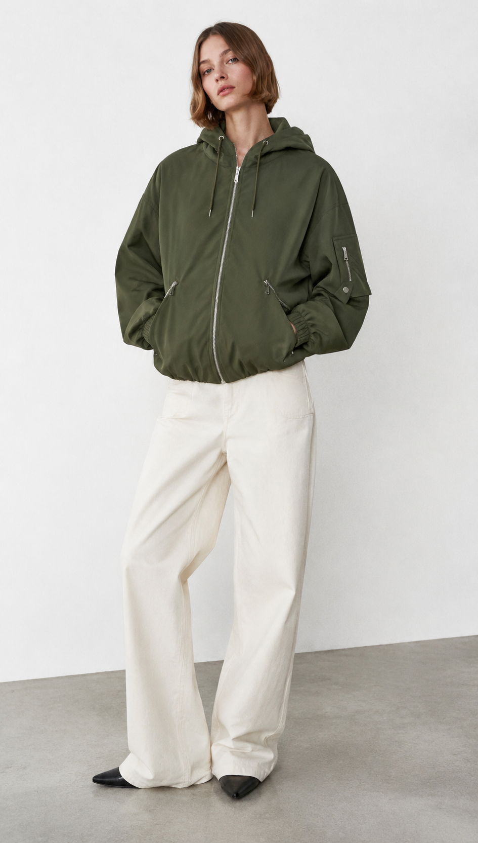 Army Green Hooded Bomber Jacket with Multiple Pockets WC-006