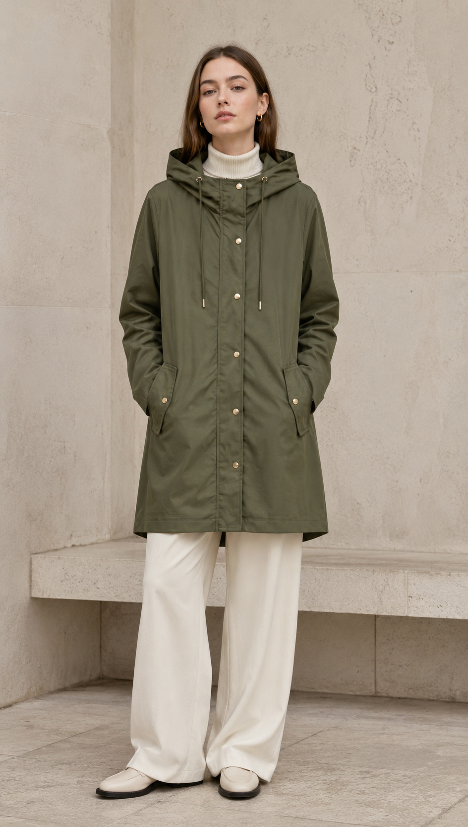 Army Green Mid-Length Hooded Parka Jacket WC-015