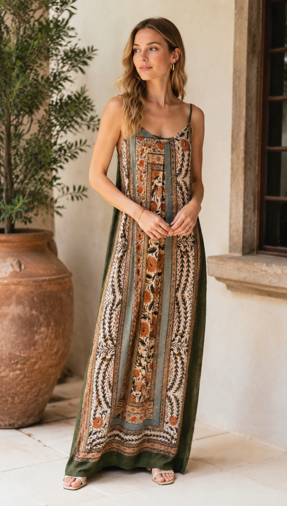  Boho Chic Placement Floral Print Slip Maxi Dress AN-620048