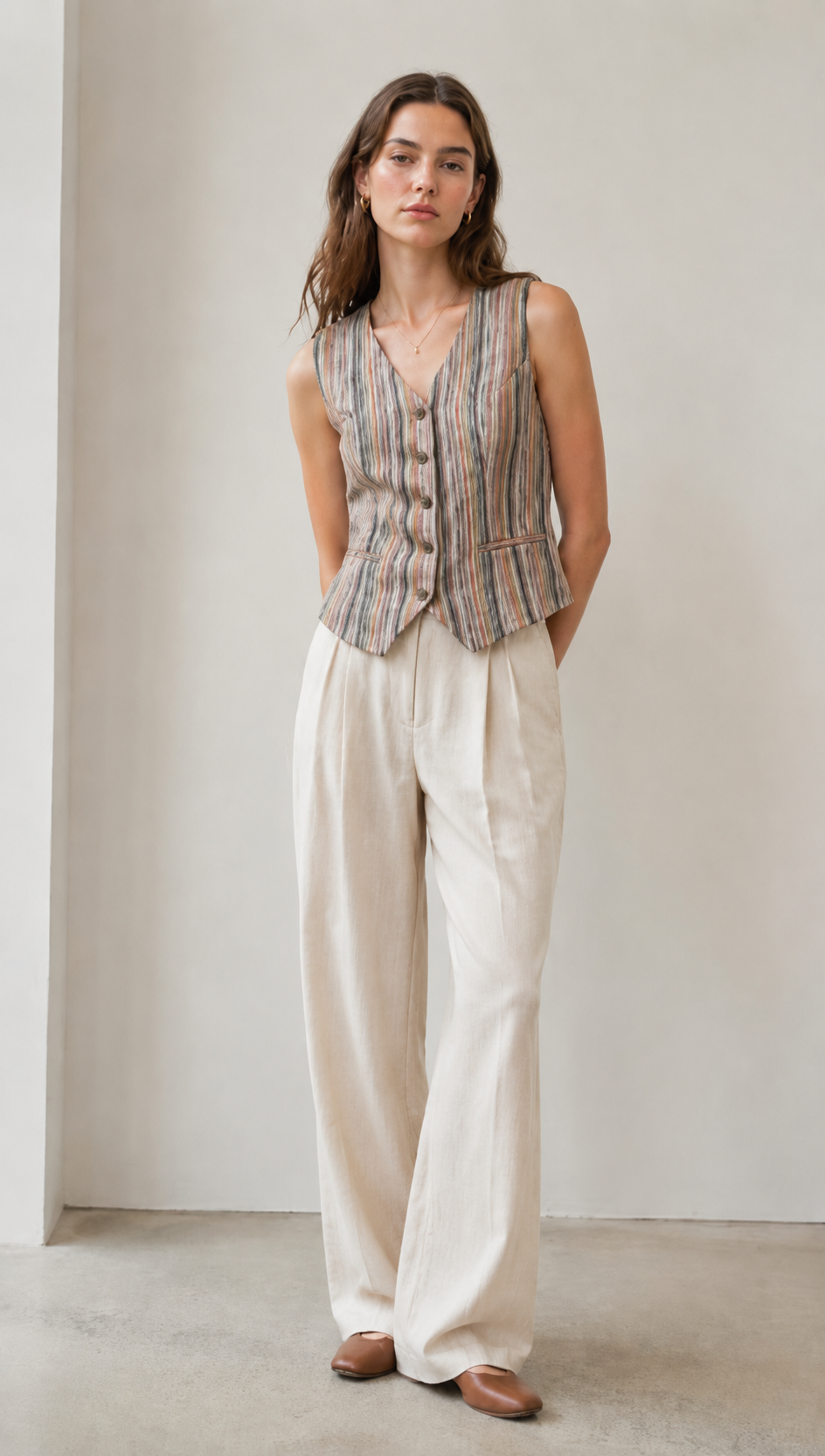 Minimalist Linen Striped V-Neck Layering Vest AN-710023