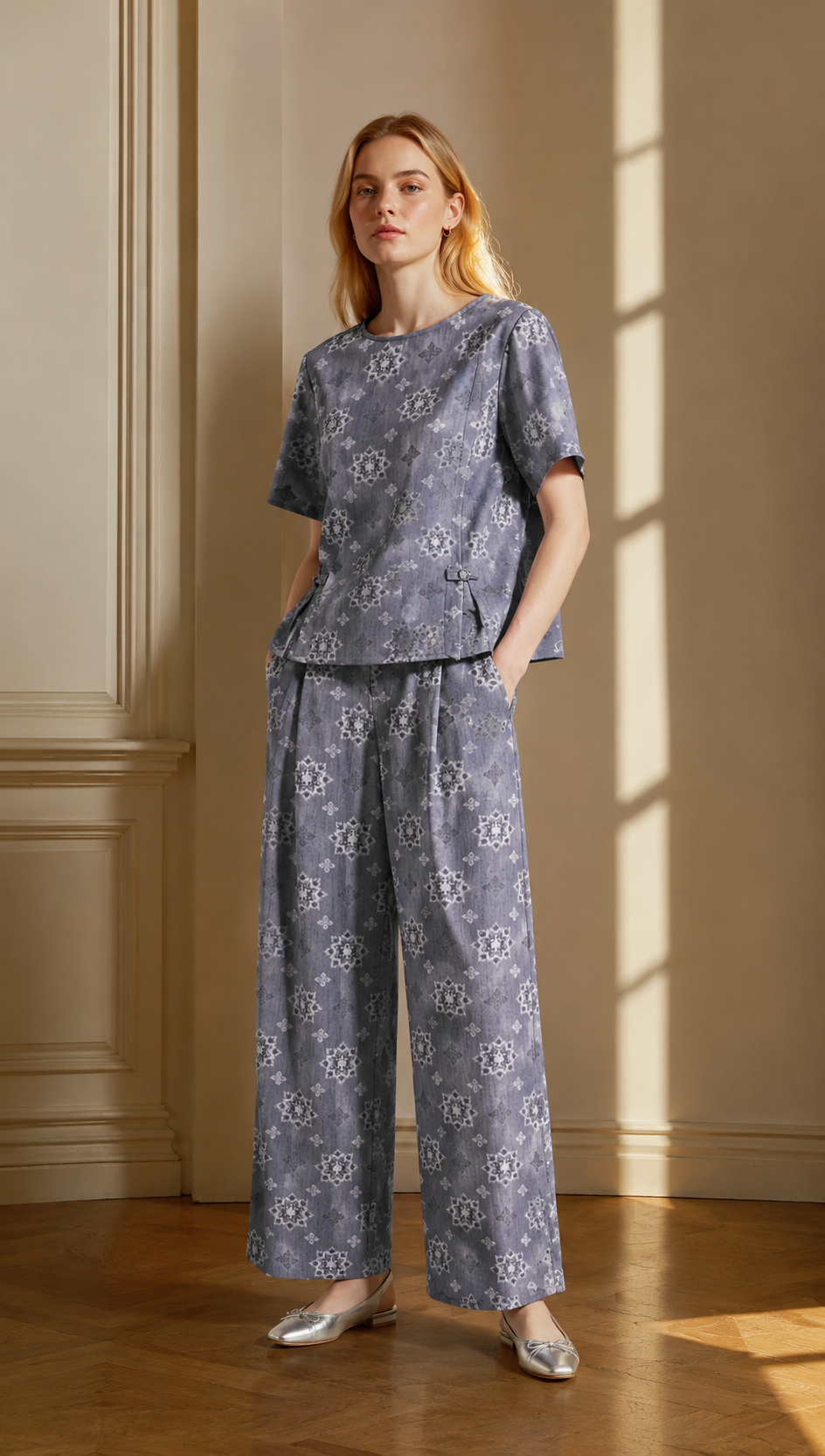 Trending Linen-Blend Jacquard Blouse for Women AN-750006