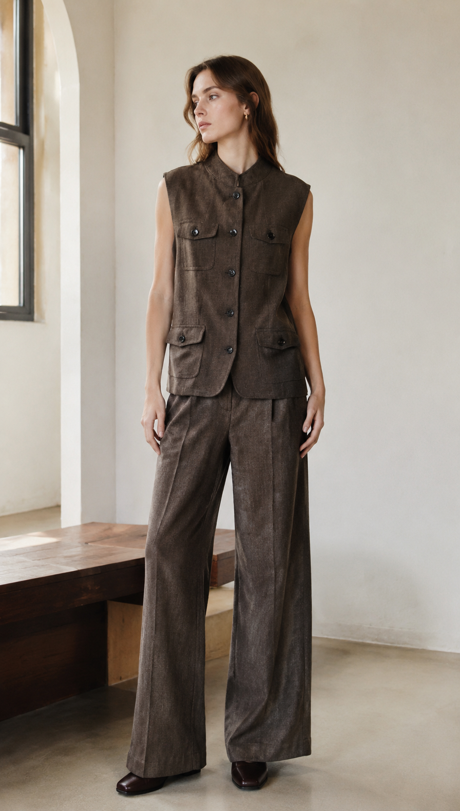 Minimalist Multi-Pocket Linen Utility Waistcoat LA-710008