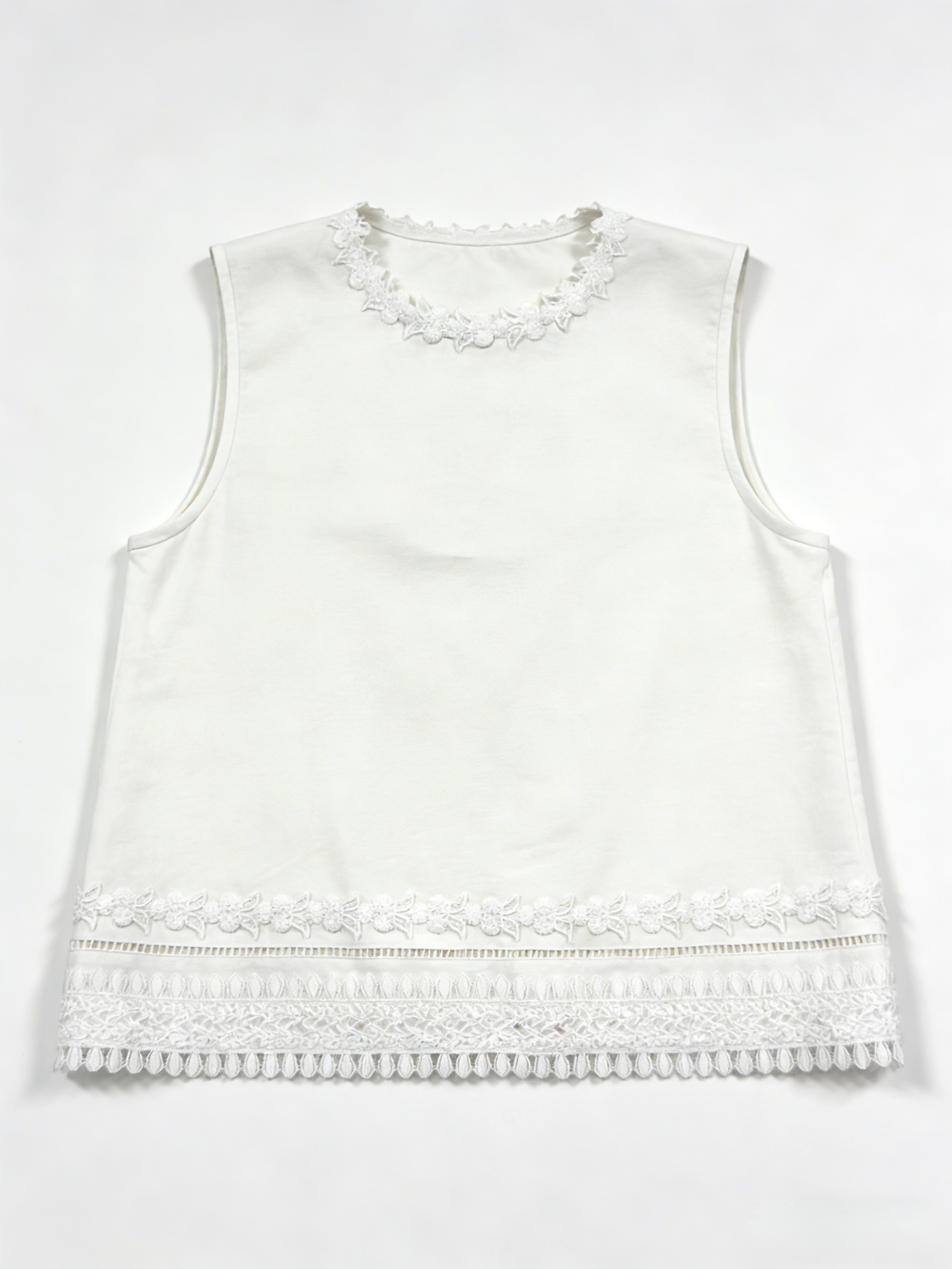 Women’s White Linen Embroidered Sleeveless Top – Summer Casual Resort Blouse A-42605