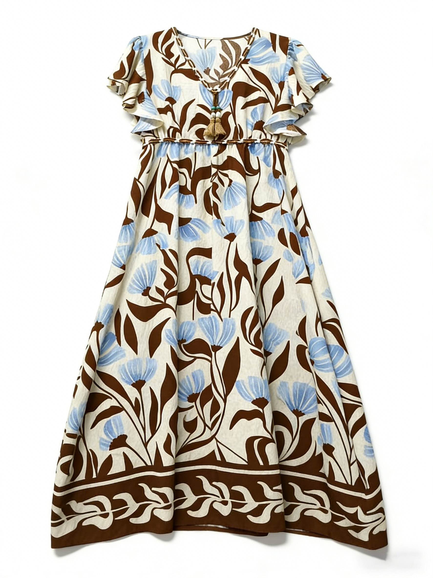 Women Boho Floral Ruffle Maxi Dress Resort Wear C-42532