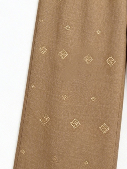 Women's Khaki Geometric Embroidered Two Piece Set - Ruffle Sleeve Top & Wide Leg Pants D-42075+D-42076