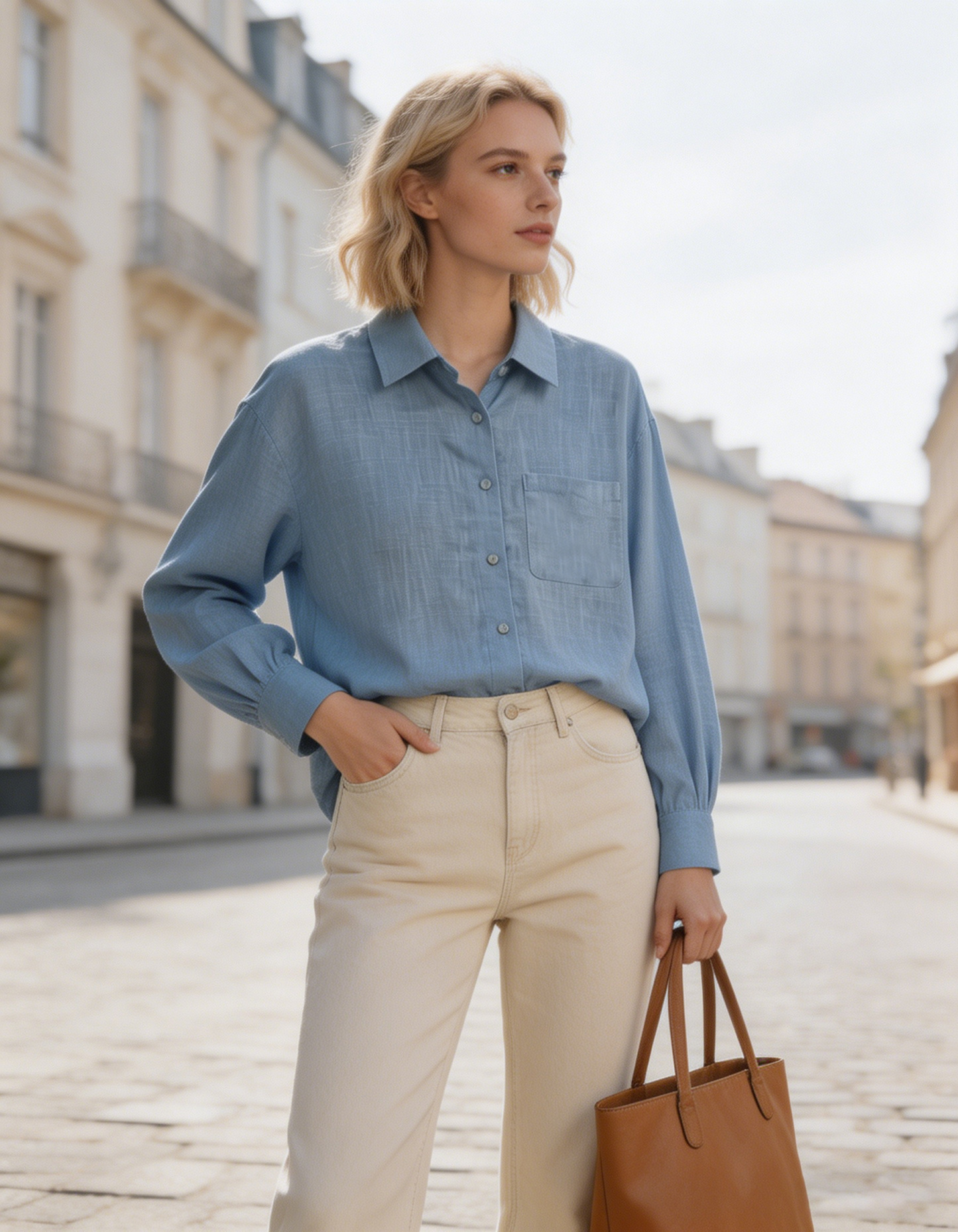 Relaxed Fit Sky Blue Linen Shirt C-42178