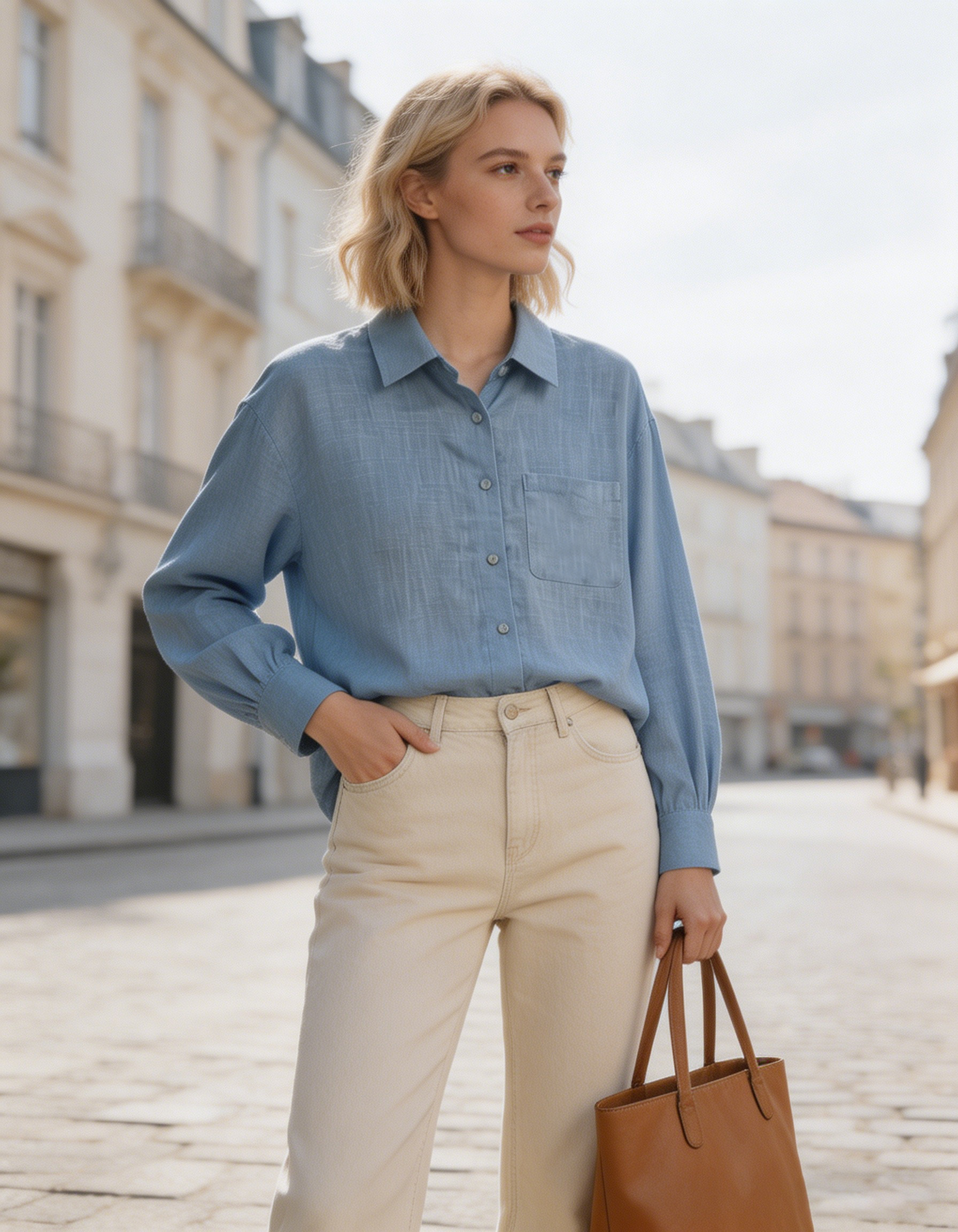Relaxed Fit Sky Blue Linen Shirt C-42178