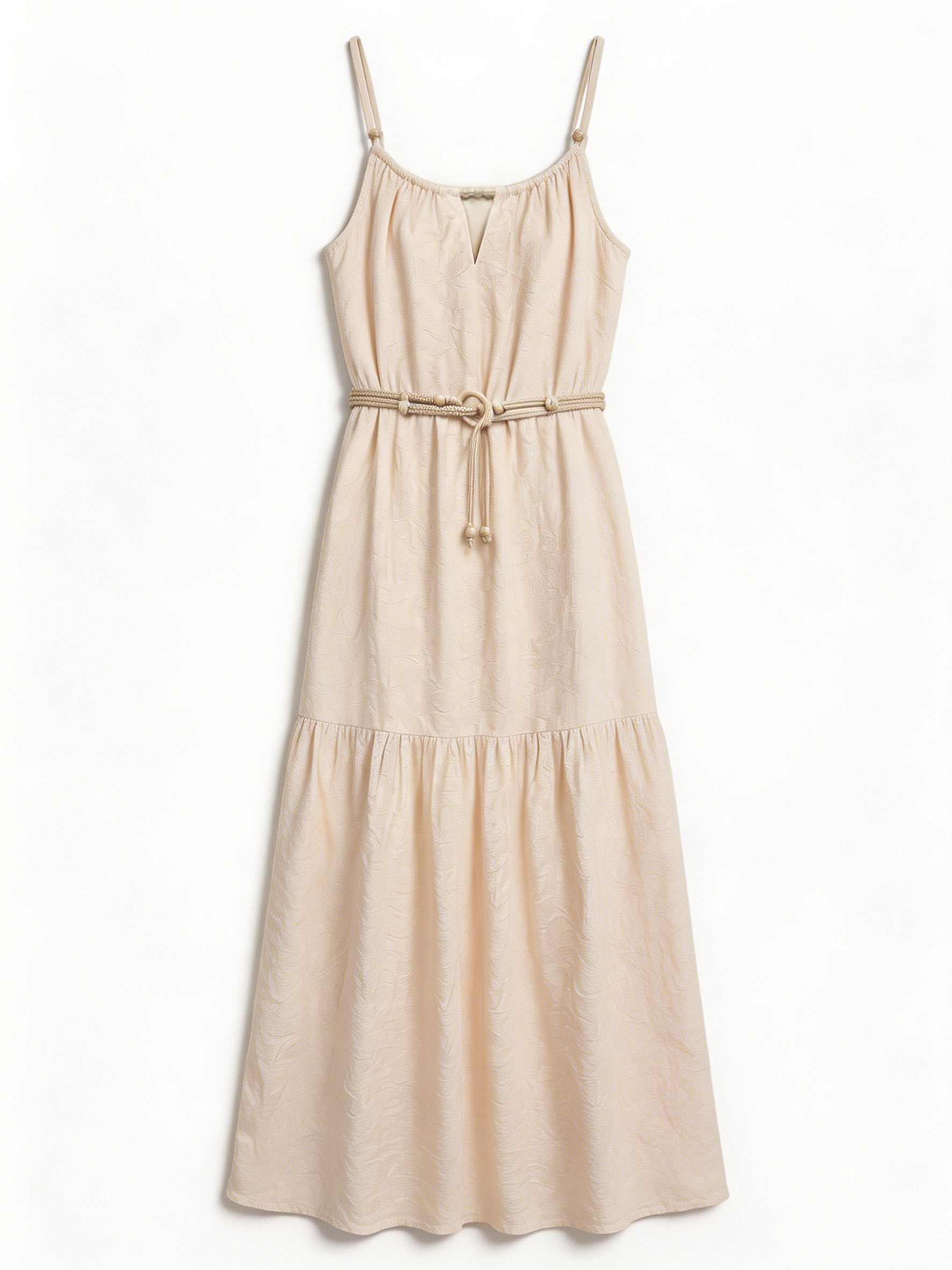 Minimalist Beaded Belted Tiered Maxi Dress - Premium Boho Chic Fashion AN-620053
