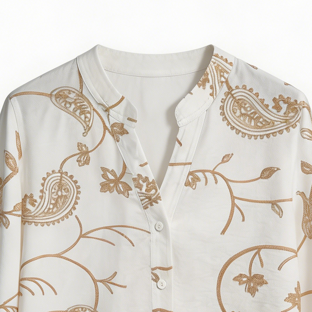 Boho Neutral Vine Embroidery Loose Summer Resort Women Top A-42171