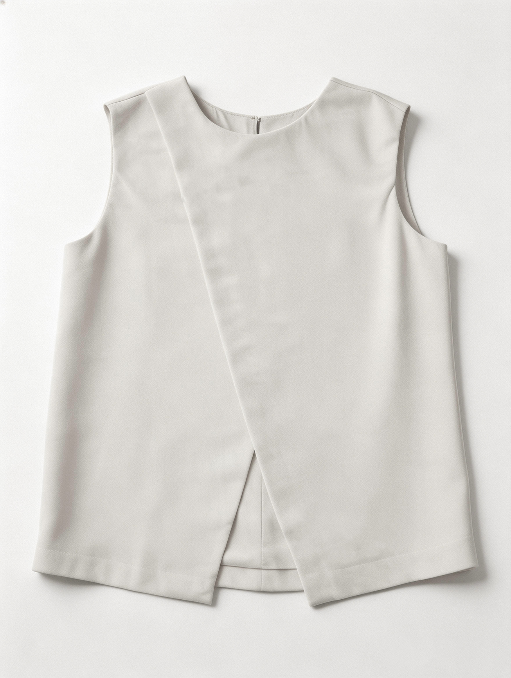 Women's Beige Overlap Sleeveless Blouse - Office Casual Top  S-2529