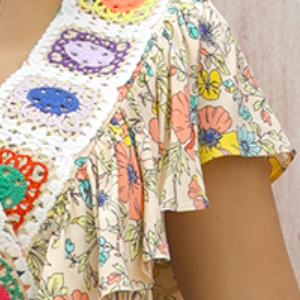 Boho Floral Embroidered Border Print Flowy Maxi Dress W-32972