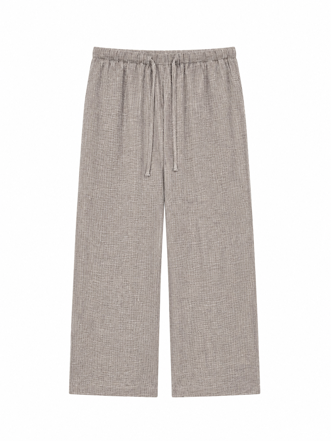 Women's Khaki Textured Drawstring Wide Leg Pants - Relaxed Fit Trousers  S-2543