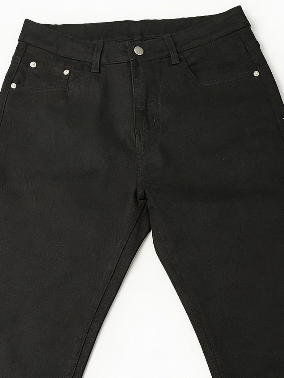 Solid Black Straight Leg Jeans for Women High-Rise Versatile Casual Denim Trousers ZY5061