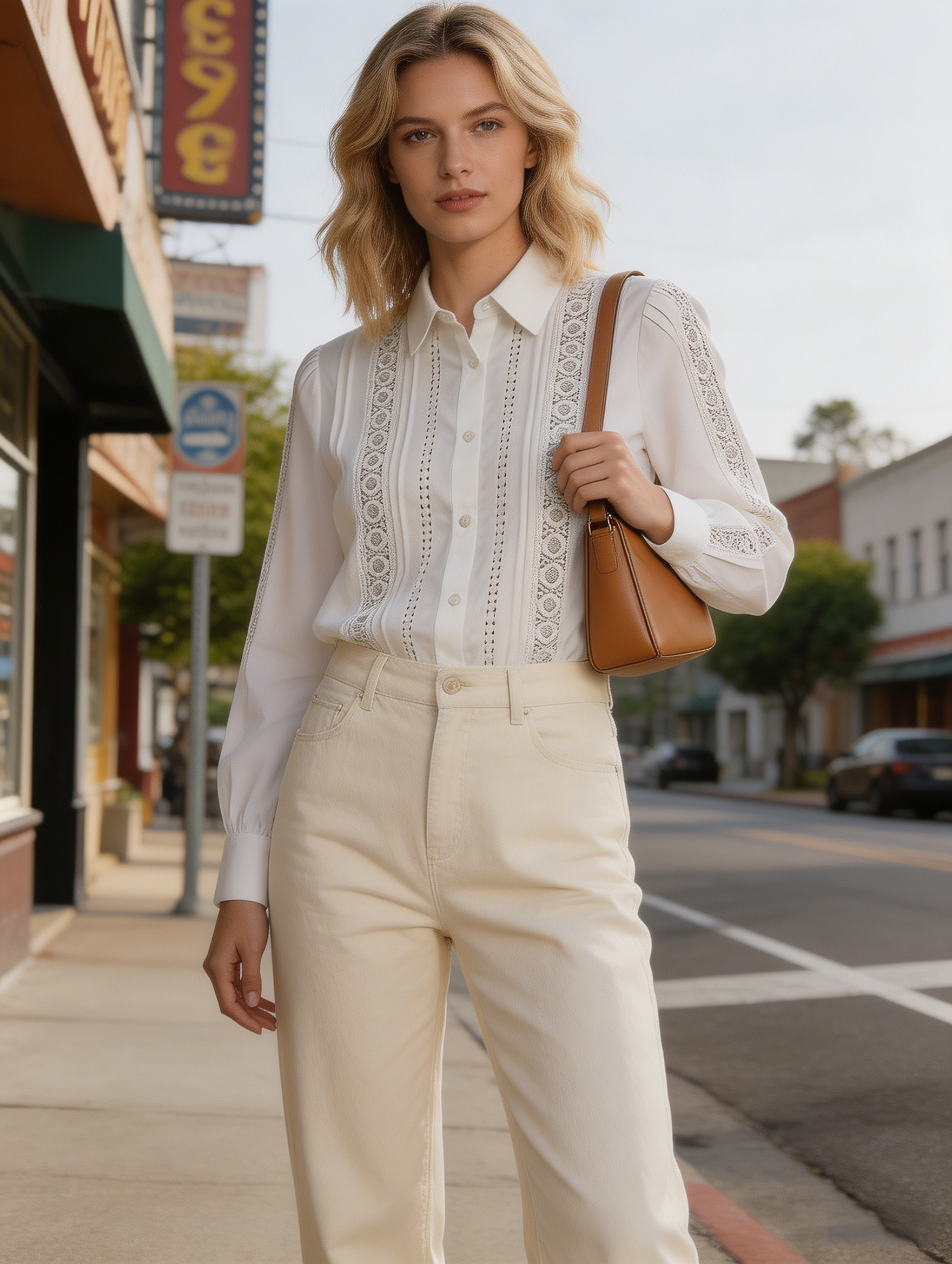 Chic White Lace Embroidered Blouse - Collared Relaxed Fit Top  D-42050