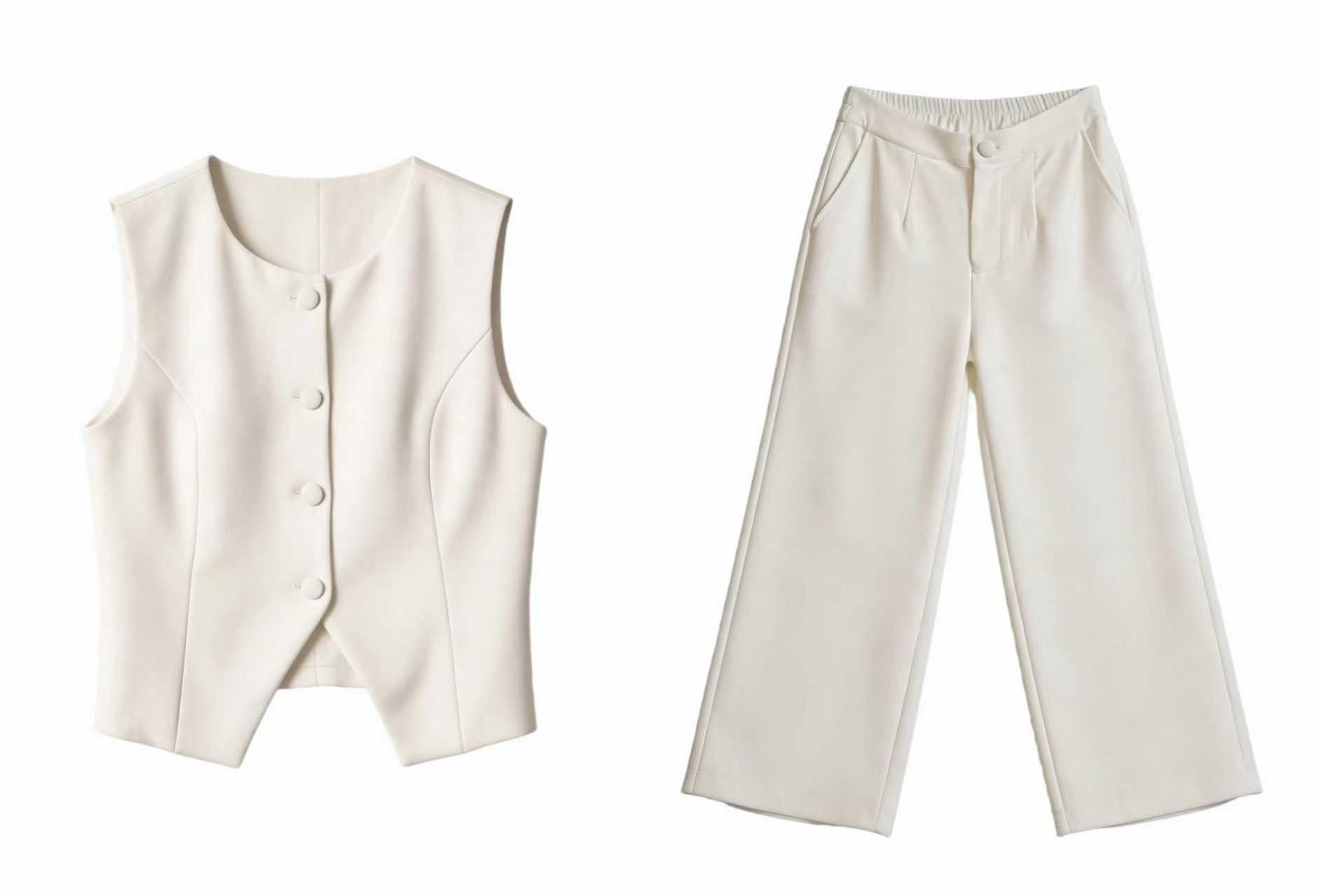 Elegant Light Vest & High-Waisted Wide-Leg Pants Set LA-710009