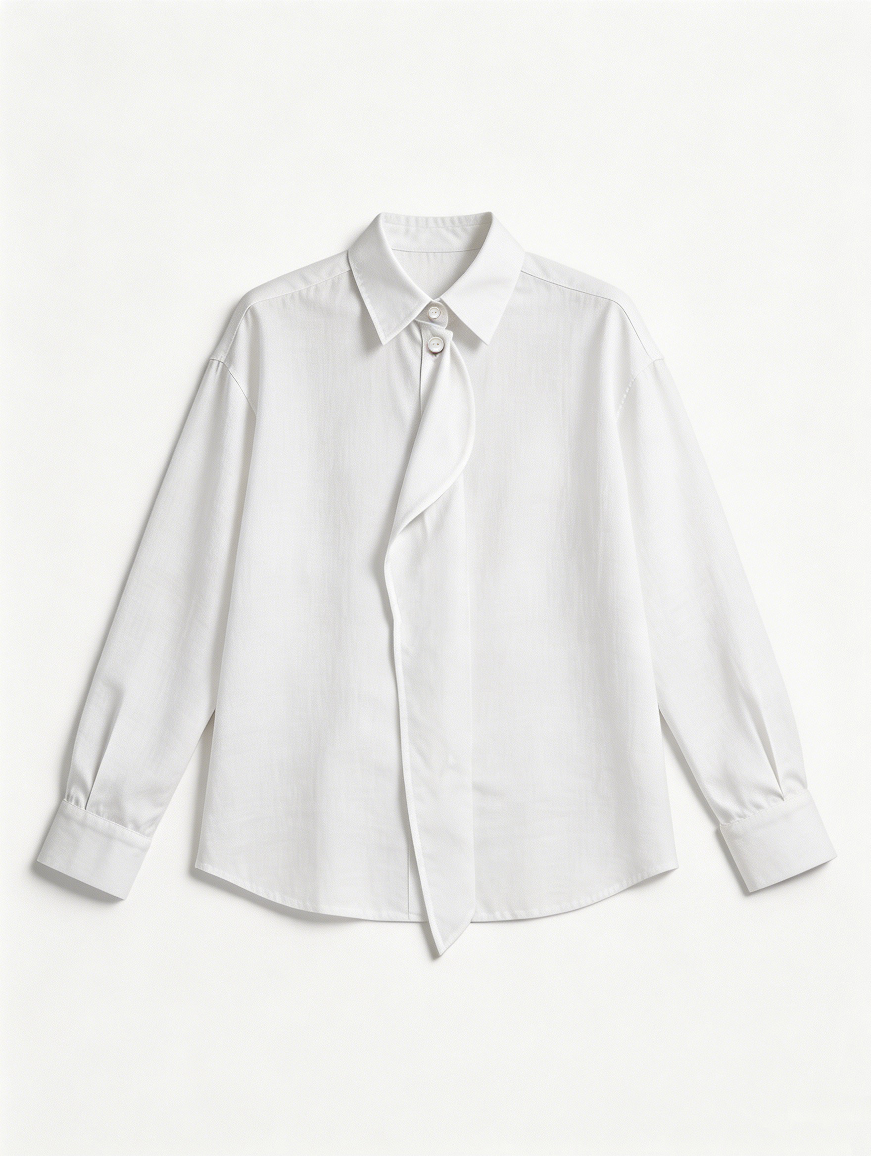 Elegant White Draped Front Shirt - Oversized Collar Office Blouse  AN-710011