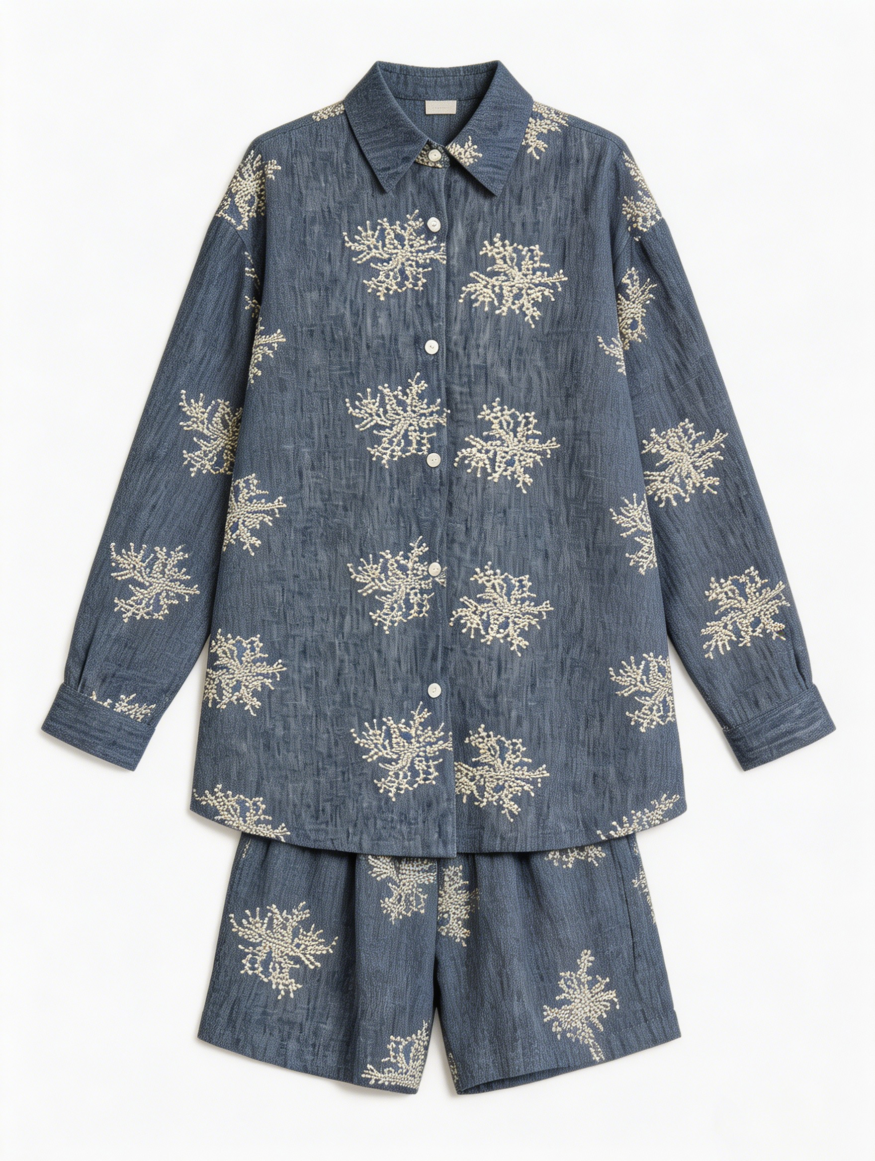 Fashion Long Sleeve Collar Button Front Tunic Top Casual Linen Look Summer Ensemble C-41713+C-41561