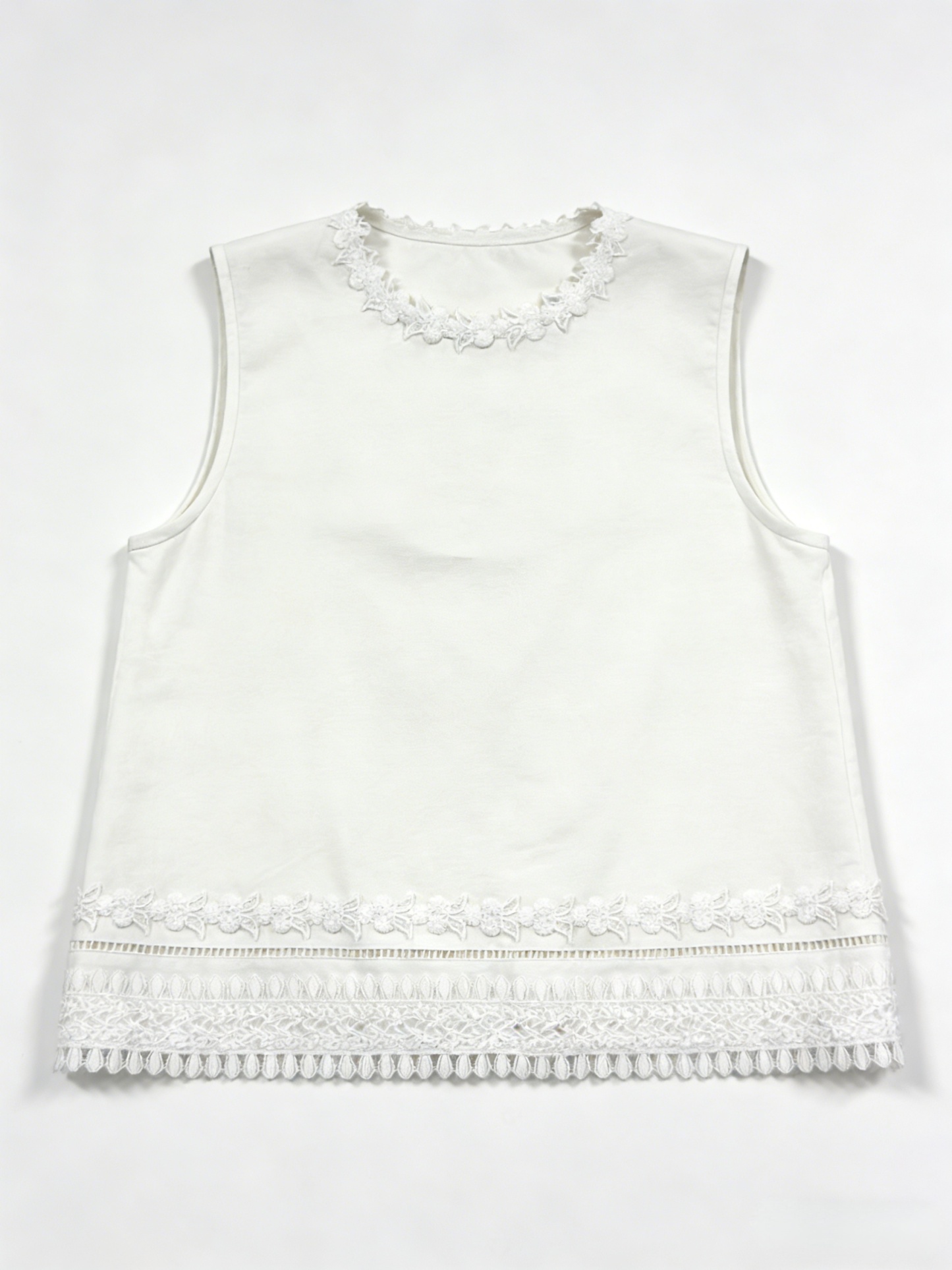 Women’s White Linen Embroidered Sleeveless Top – Summer Casual Resort Blouse A-42605