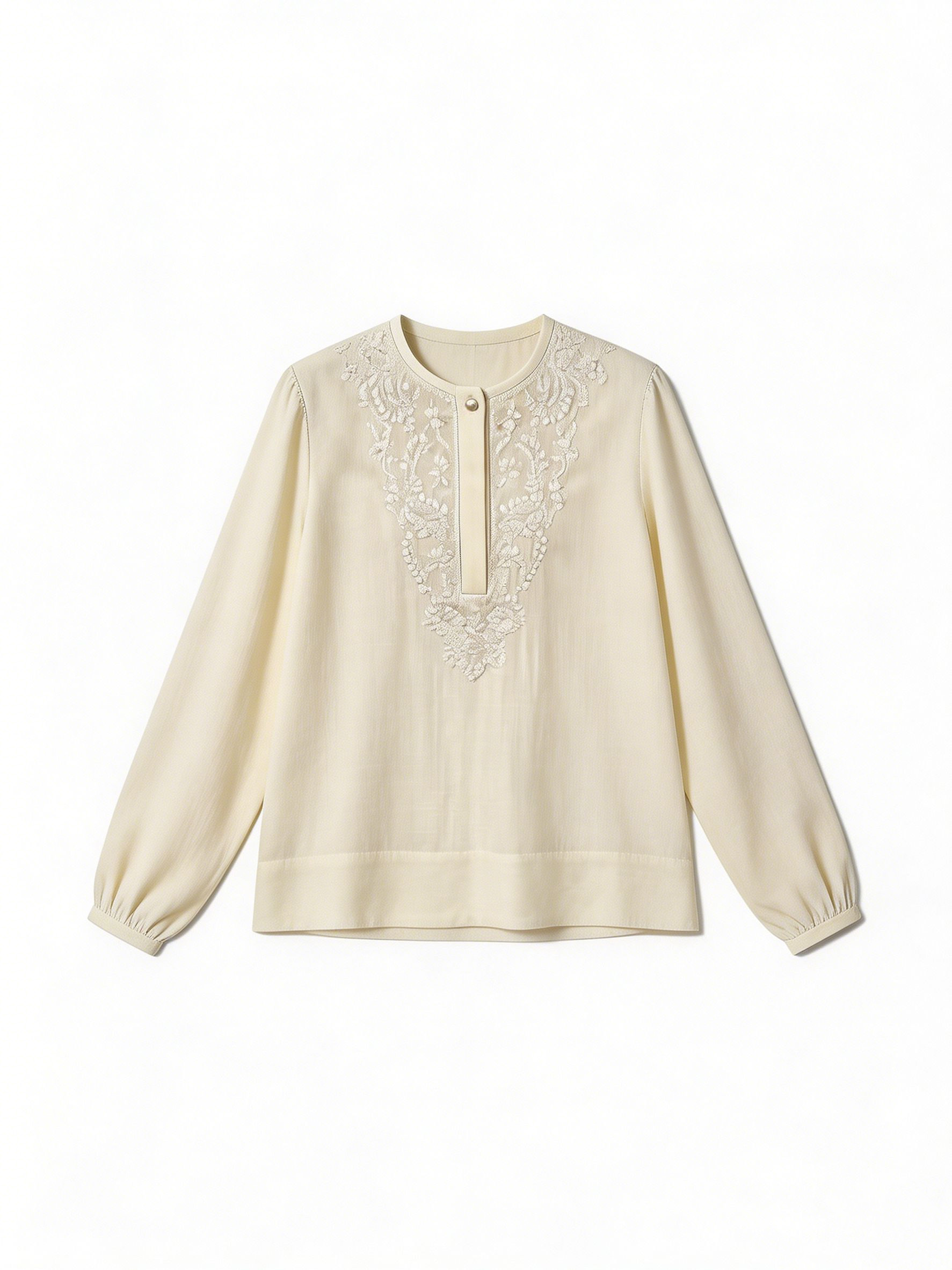 Cream Linen-Blend Embroidered Two-Piece Set - Casual Outfit W-43021+M-42740