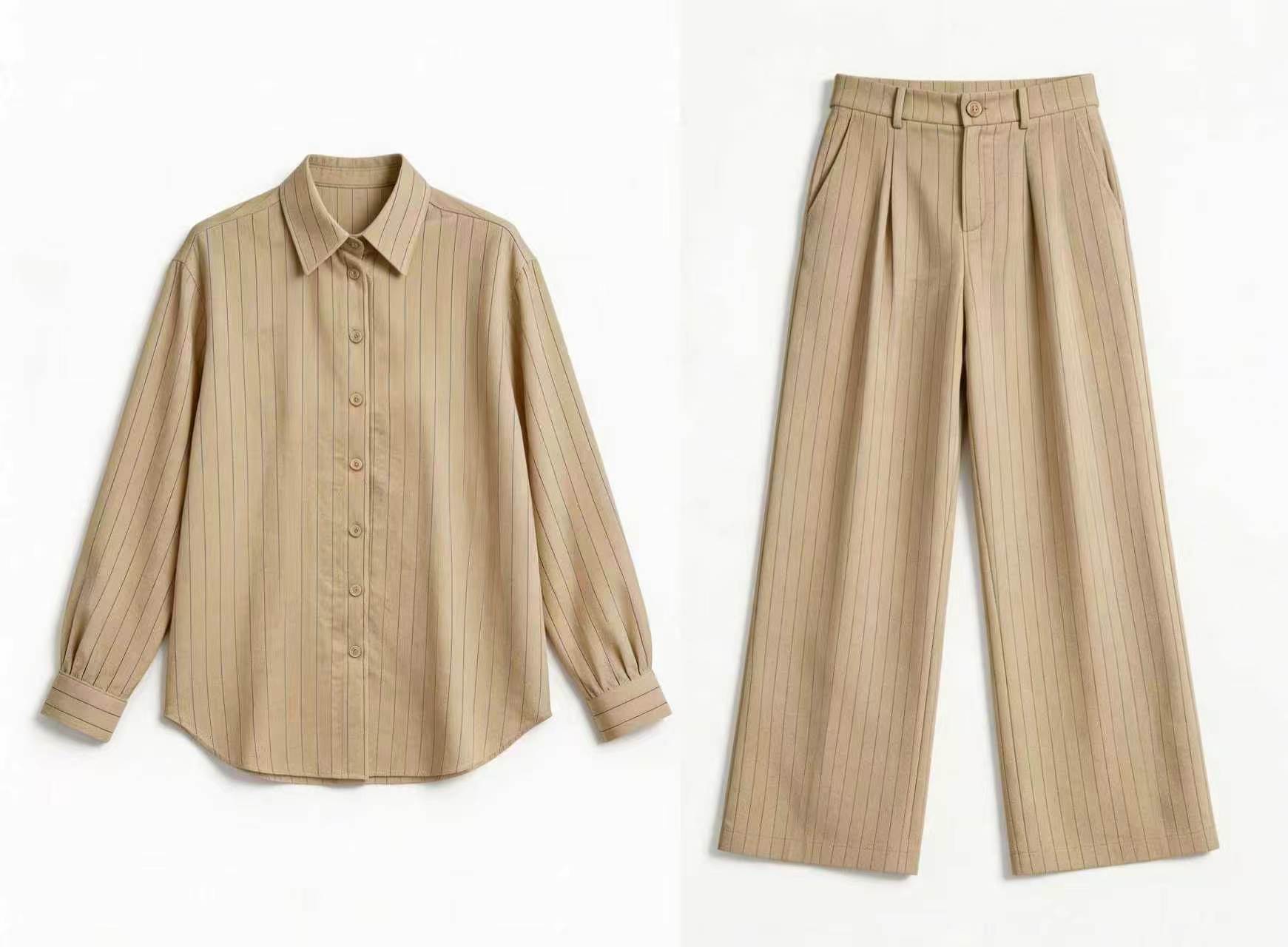 Trending Striped Linen-Blend Two-Piece Set for Women - Office Wear A-43189+A-43190