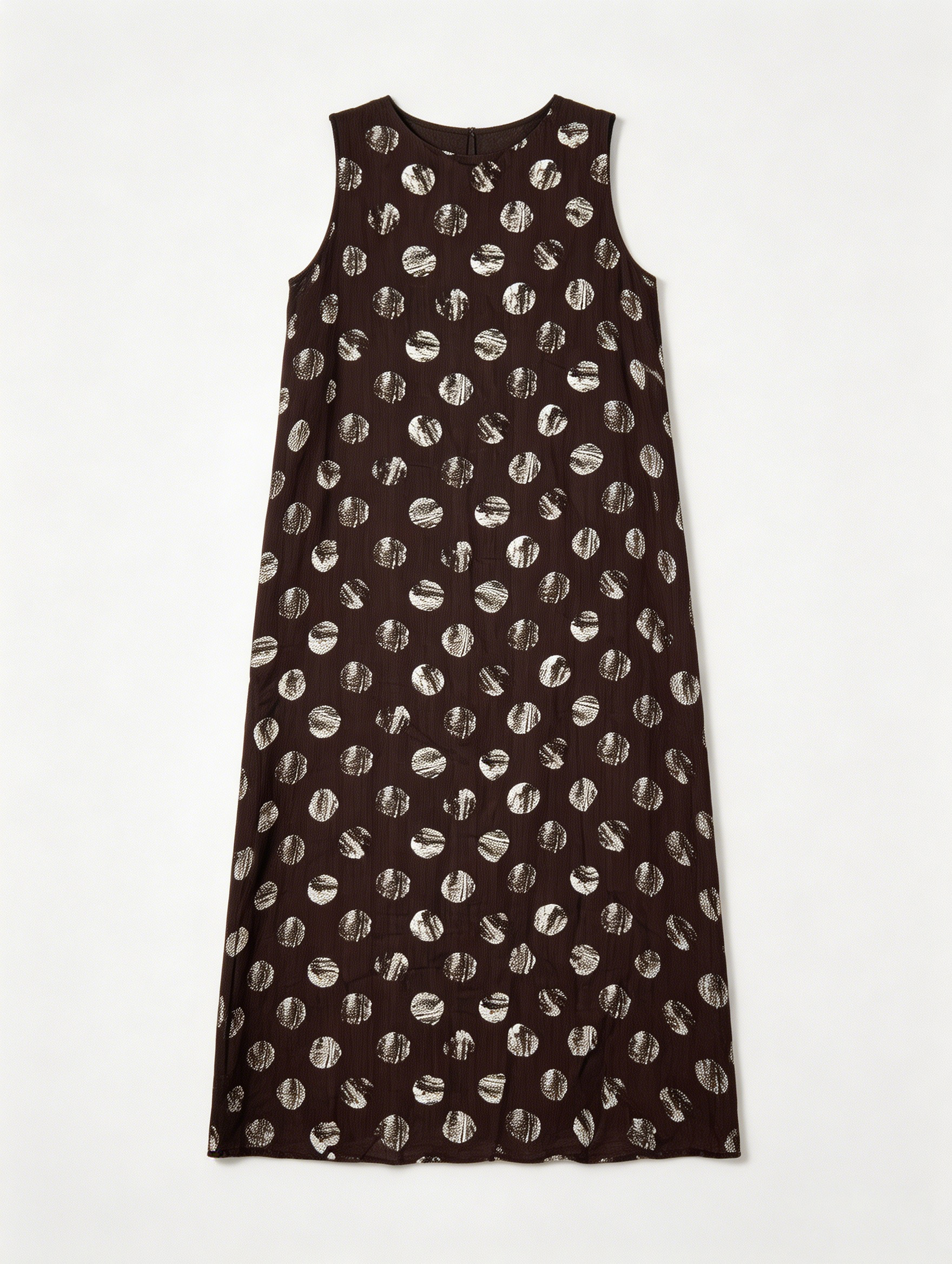 Women's Cream & Black Polka Dot Sleeveless Midi Dress - Relaxed Fit Dress  LA-710001