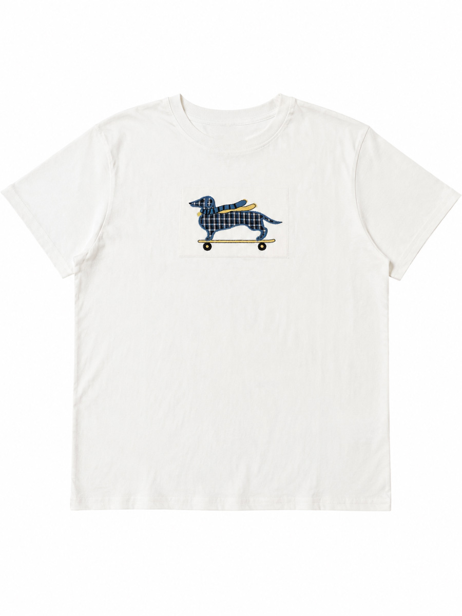 Women's White Colorful Dog Graphic T-Shirt 867