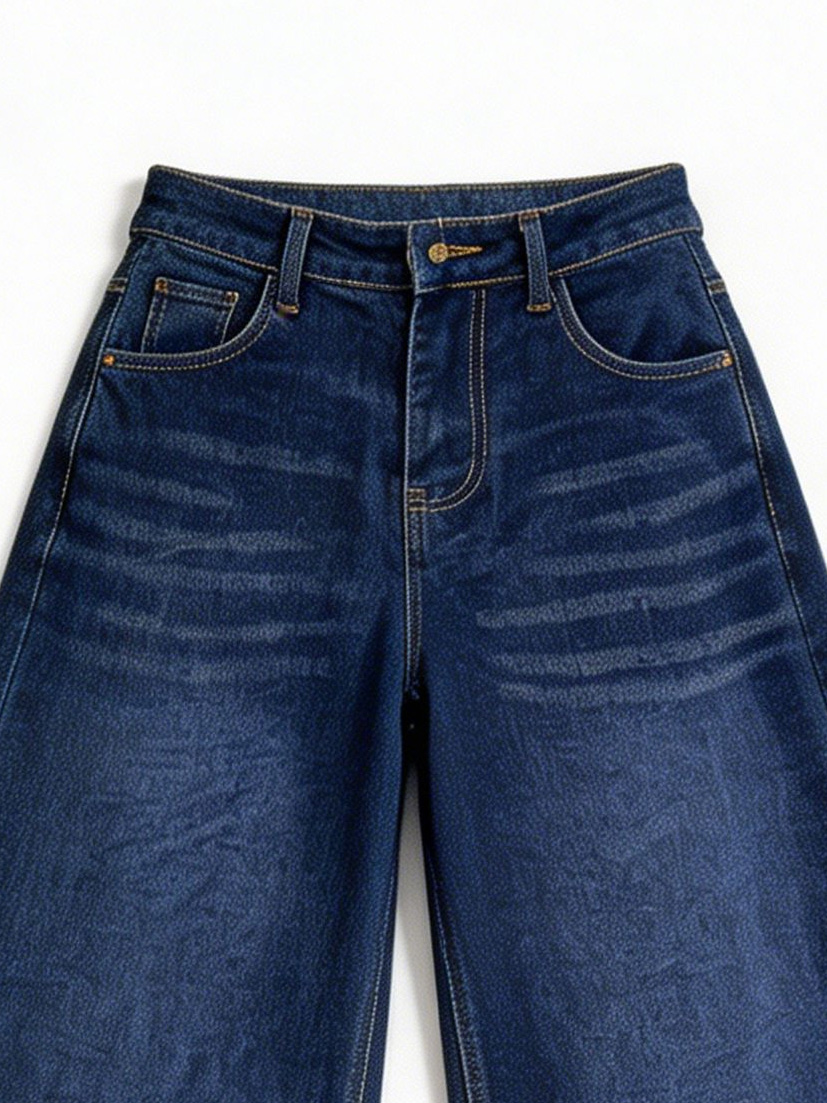 Women's High Waisted Wide Leg Deep Blue Denim Jeans ZY6059