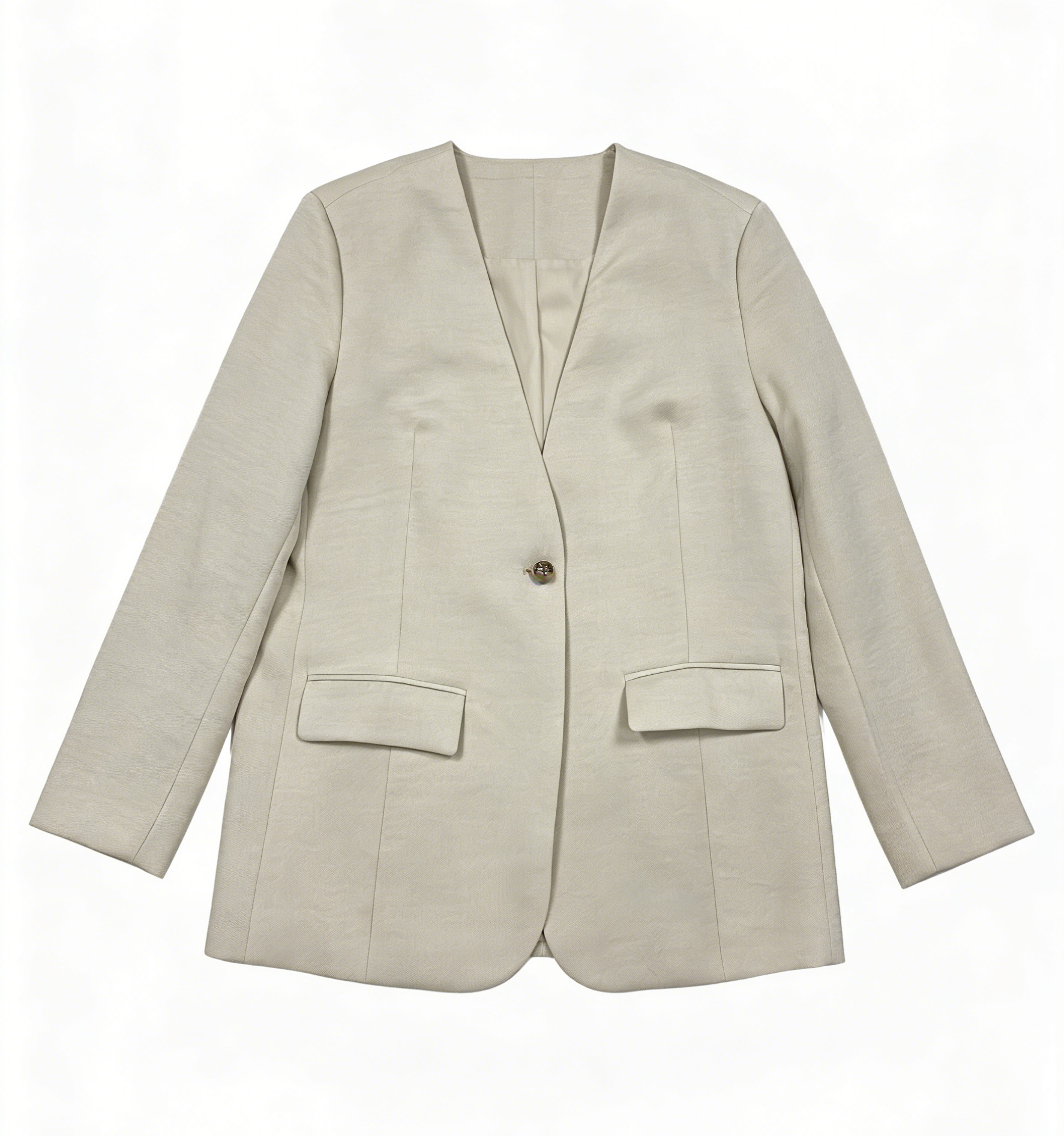 Minimalist Collarless Blazer, Sophisticated Tailored Jacket C-38668