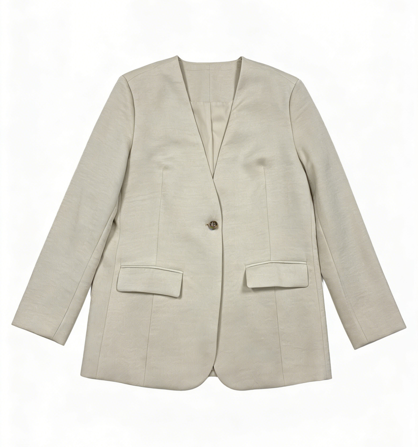 Minimalist Collarless Blazer, Sophisticated Tailored Jacket C-38668