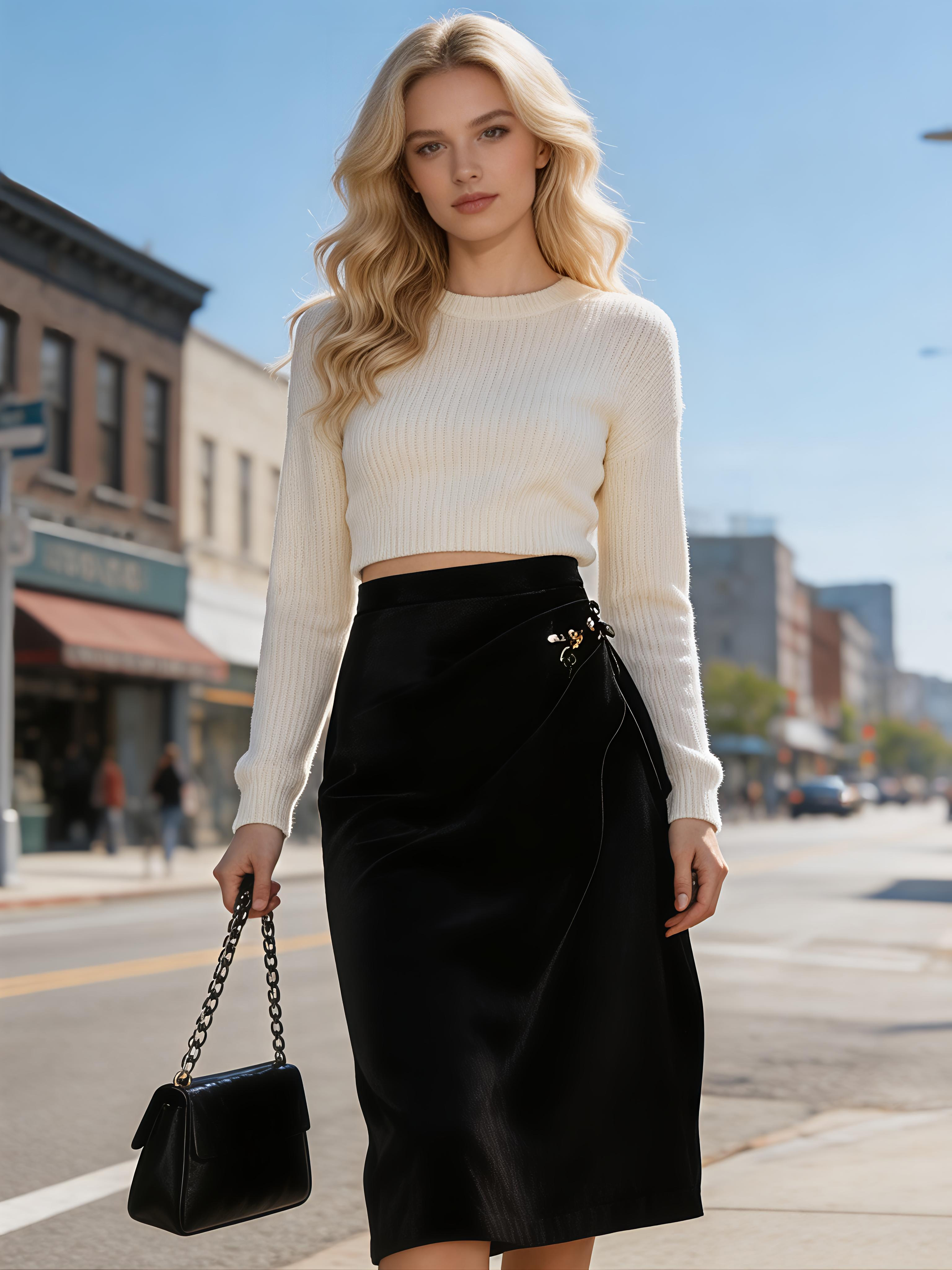 Quiet Luxury Black Draped Wrap Midi Skirt Y-22101